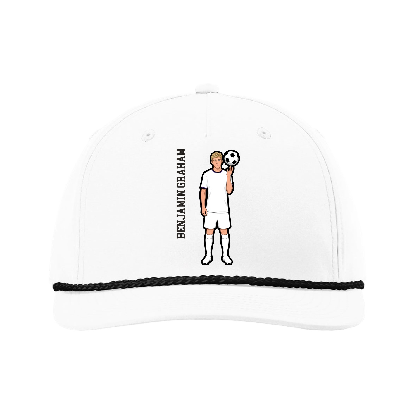 Five-Panel Classic Rope Cap — Name Vertical in White