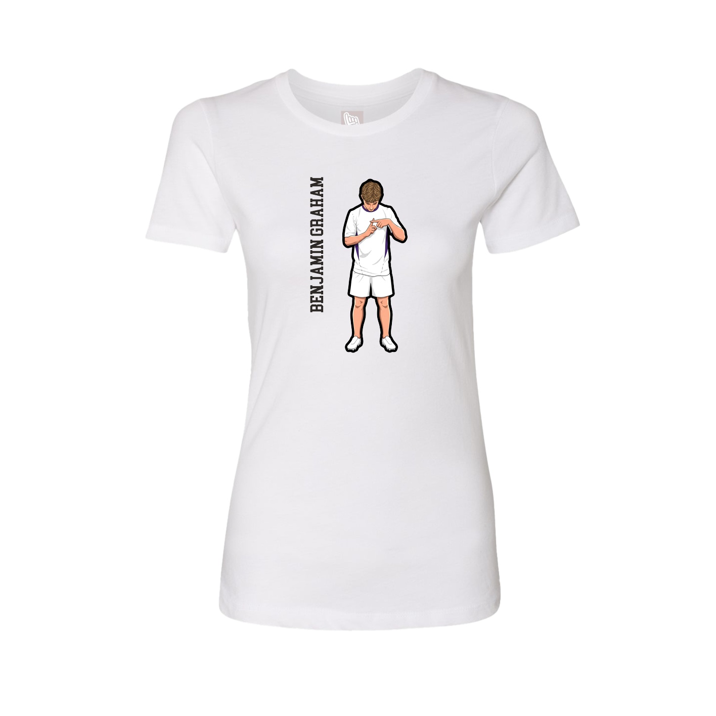 Fitted Women's Tee — Name Vertical in White