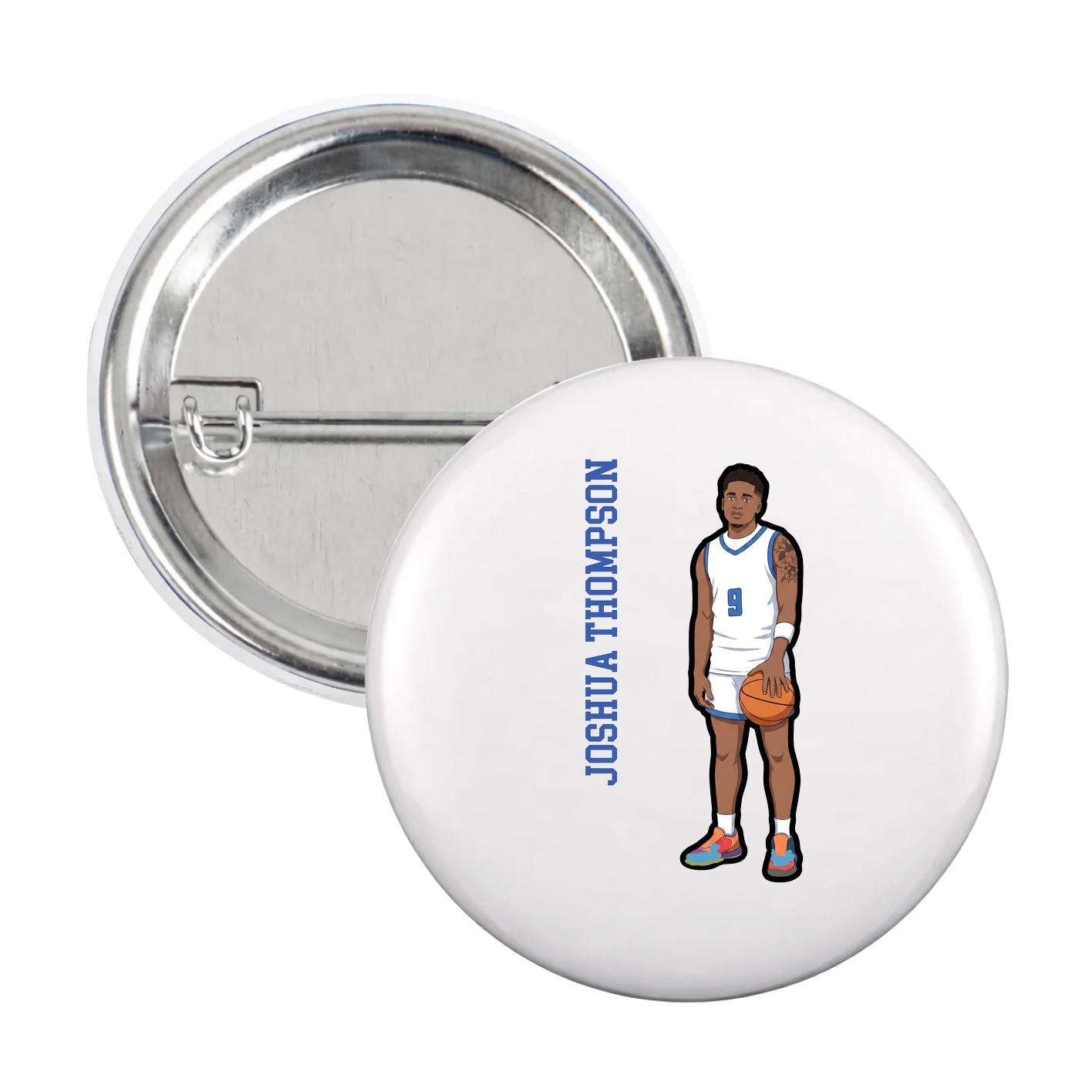 Game Day Button — Name Vertical in White