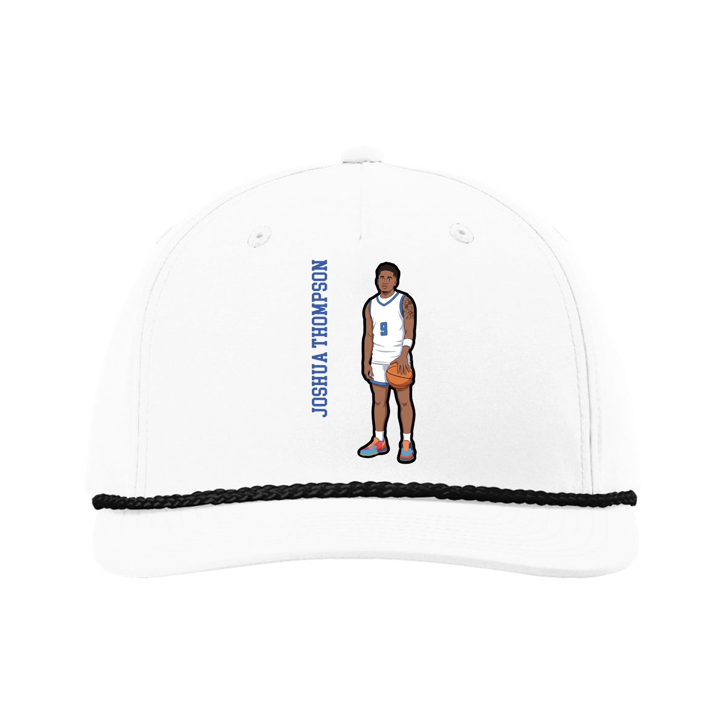 Five-Panel Classic Rope Cap — Name Vertical in White