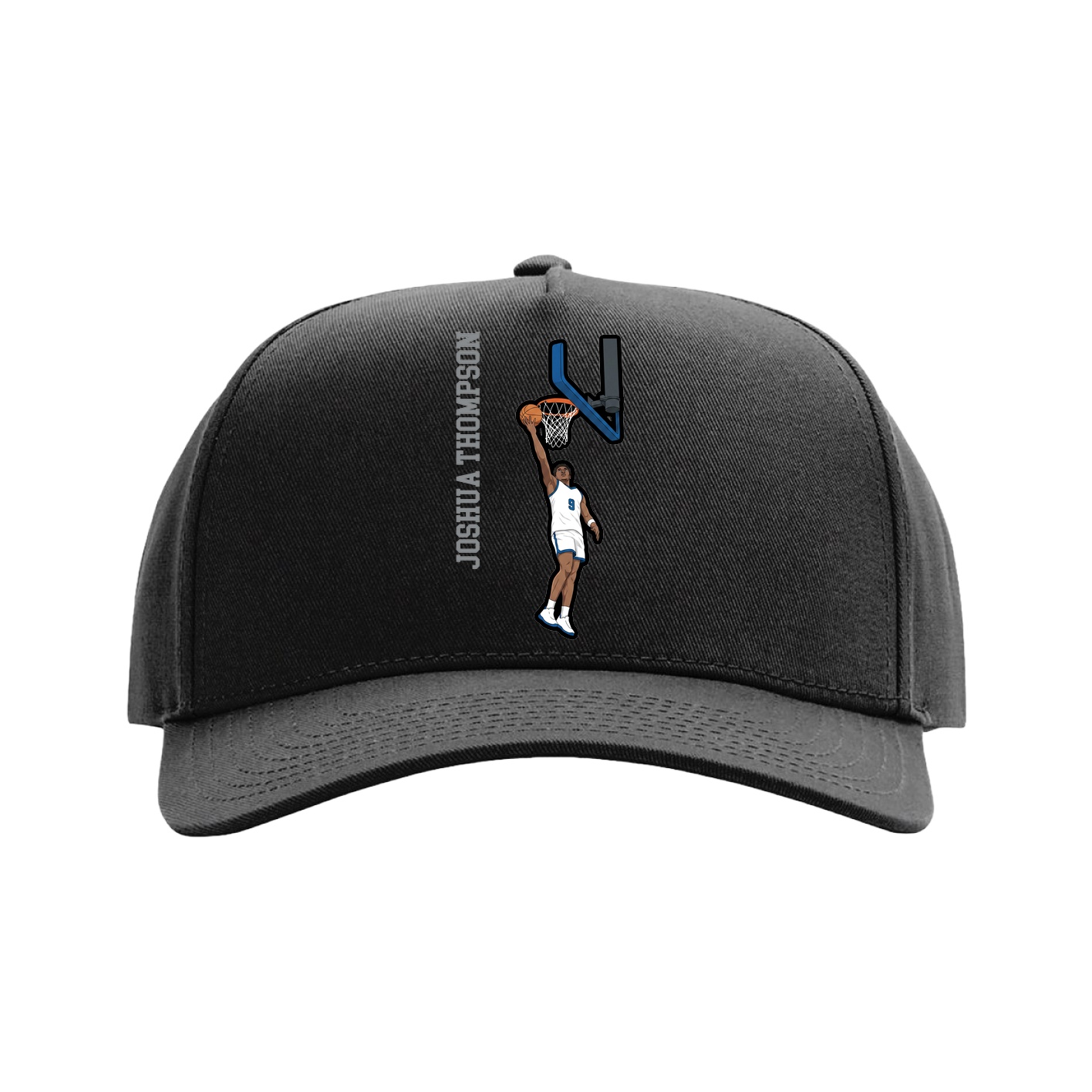 Full Fabric Five-Panel Champ Cap — Name Vertical in Black