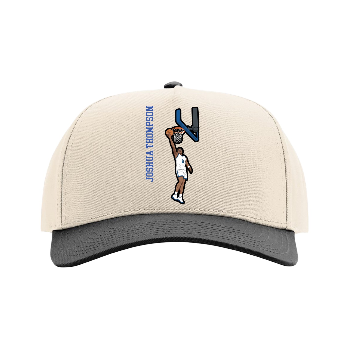 Full Fabric Five-Panel Champ Cap — Name Vertical in Cream/Black