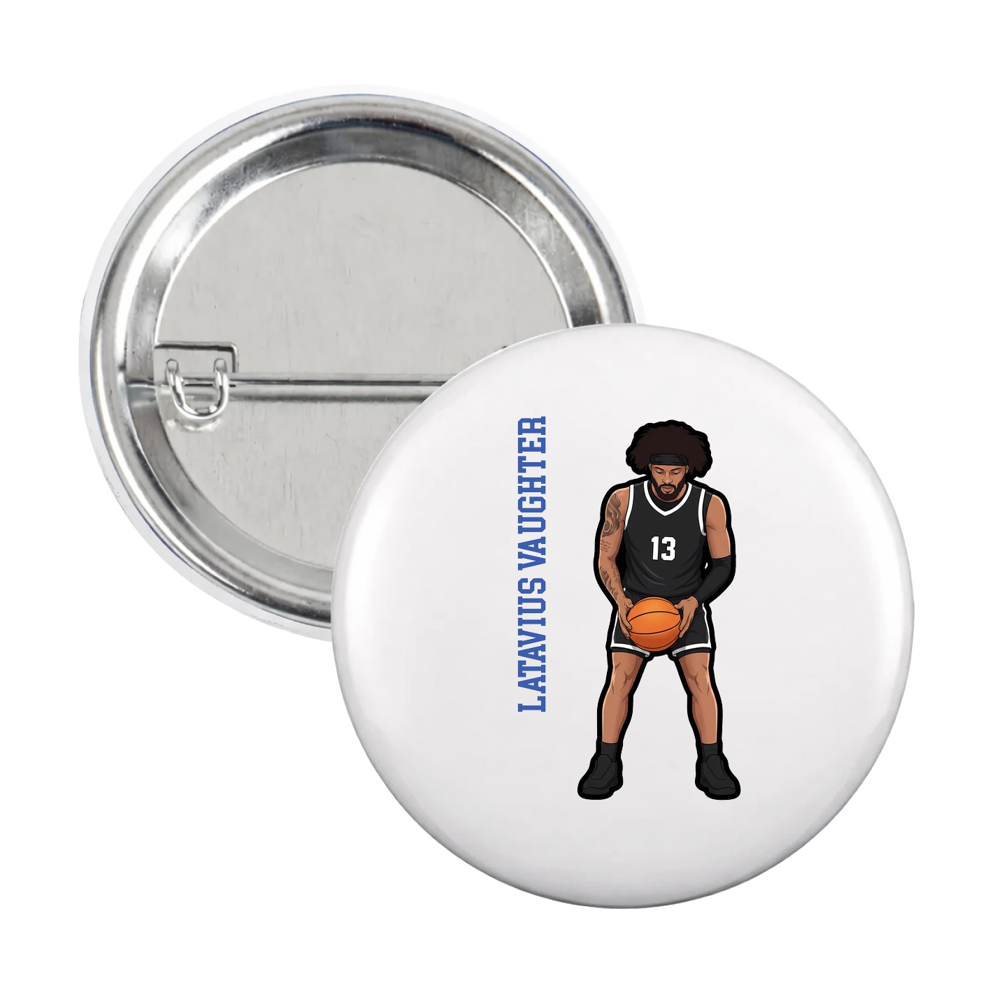 Game Day Button — Name Vertical in White