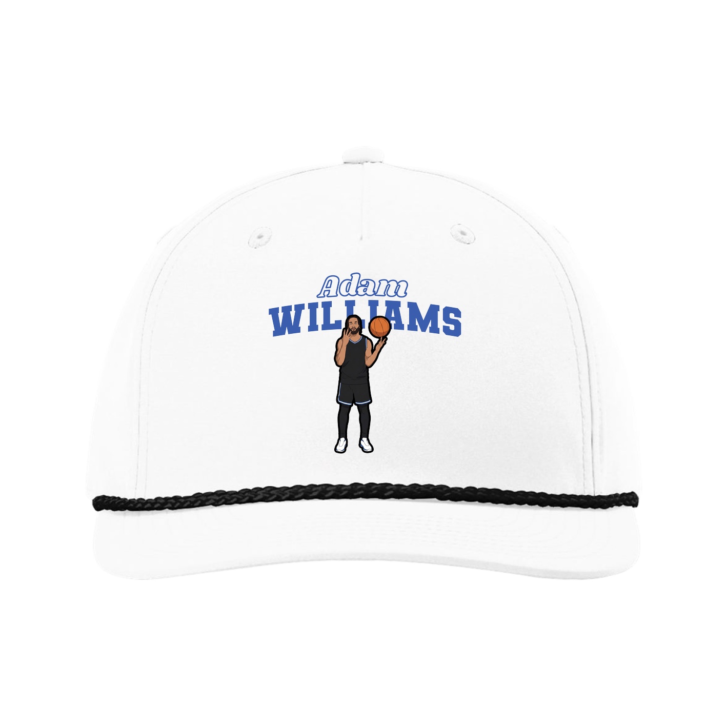 Five-Panel Classic Rope Cap — Name Arch in White
