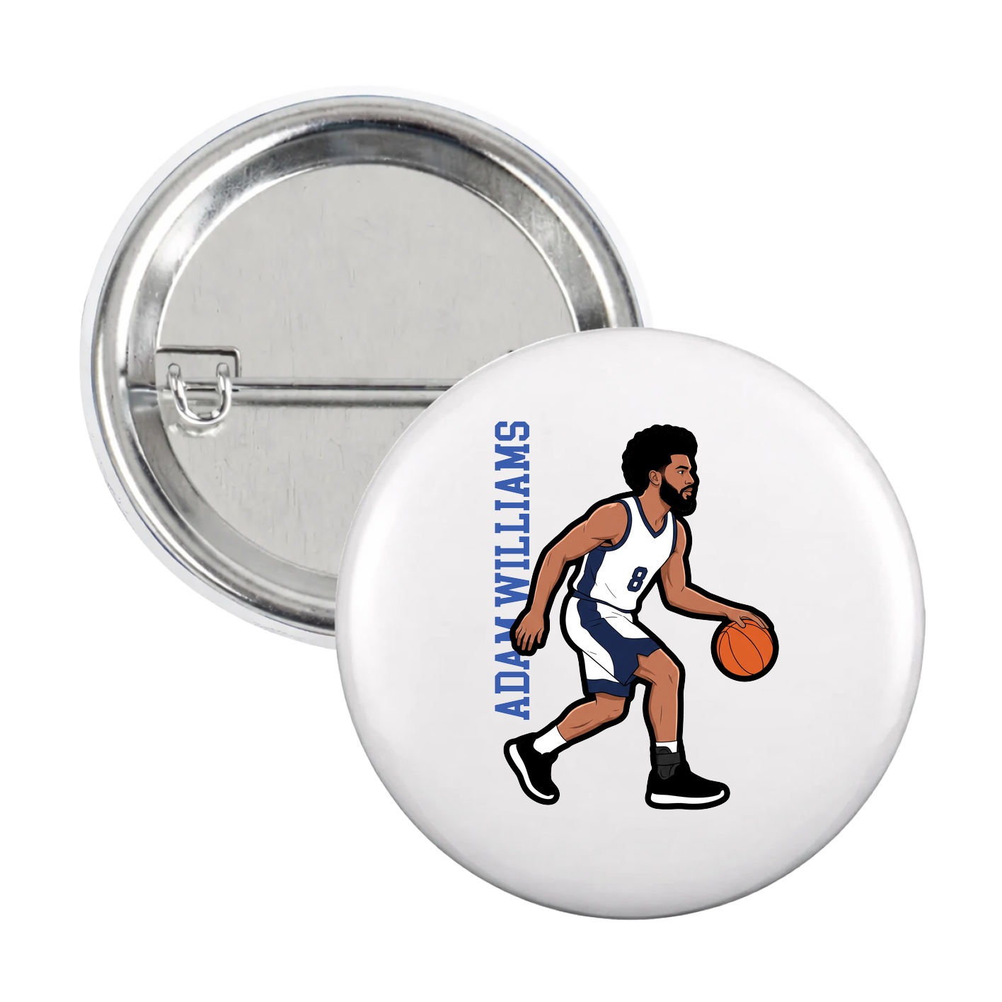 Game Day Button — Name Vertical in White