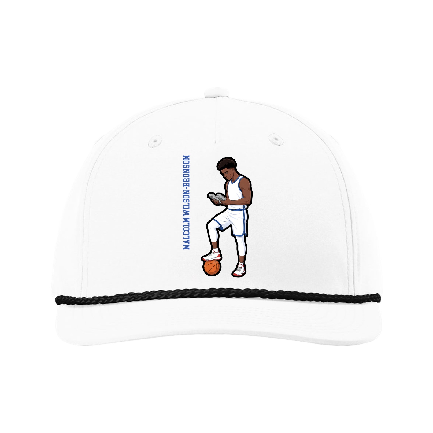 Five-Panel Classic Rope Cap — Name Vertical in White