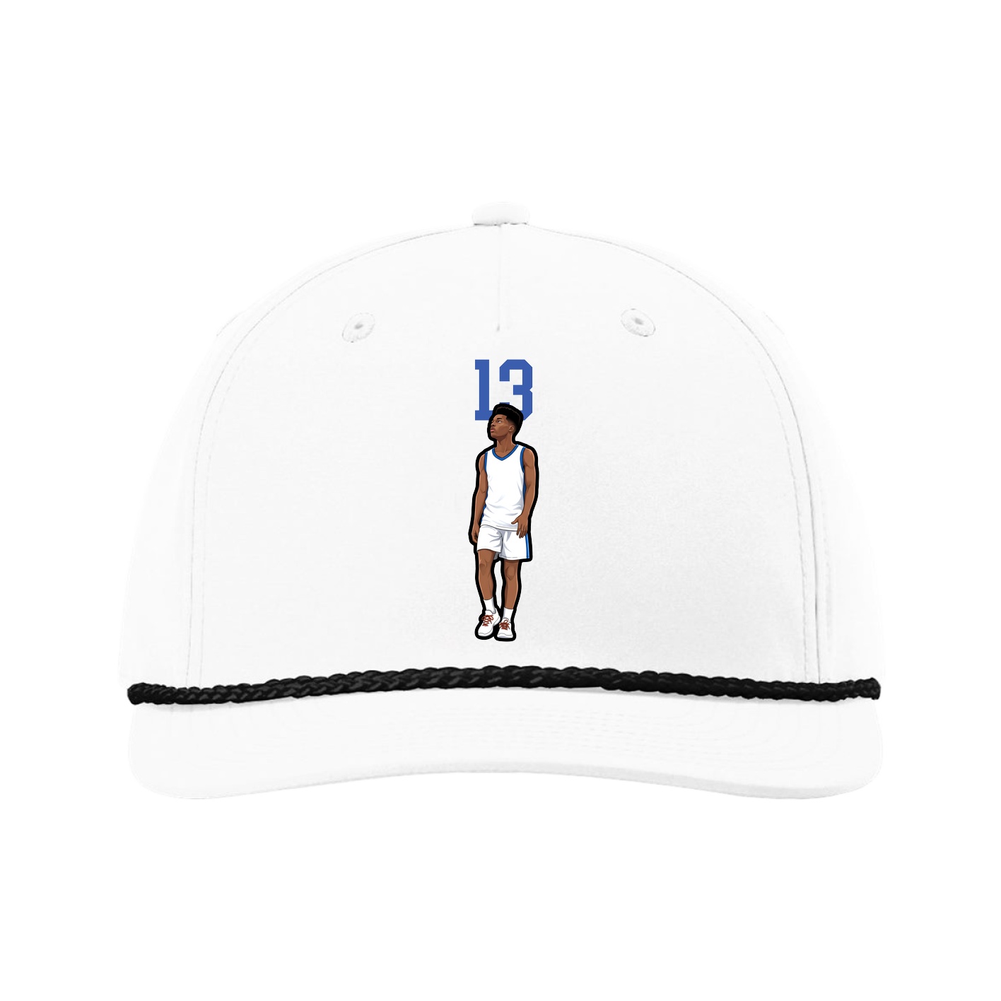 Five-Panel Classic Rope Cap — Number Top in White