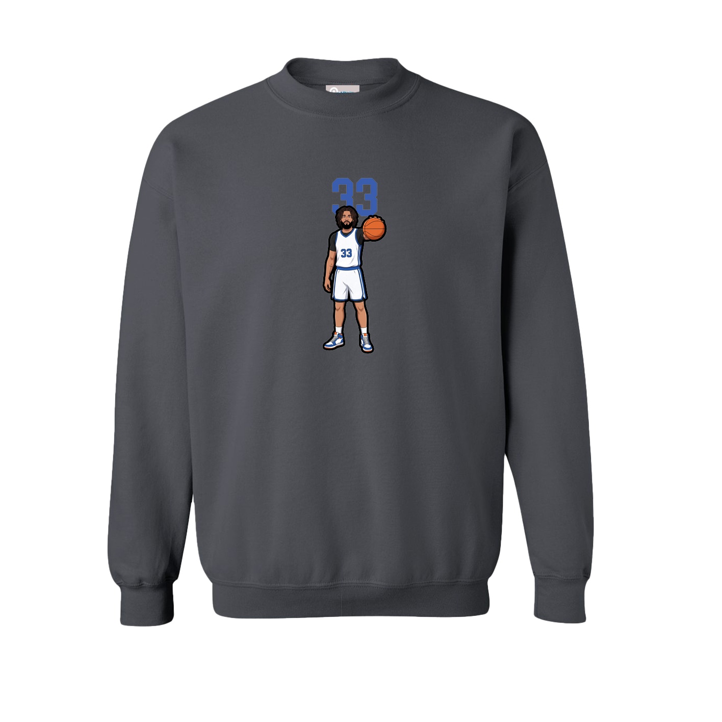 Fleece Crew — Number Top in Grey