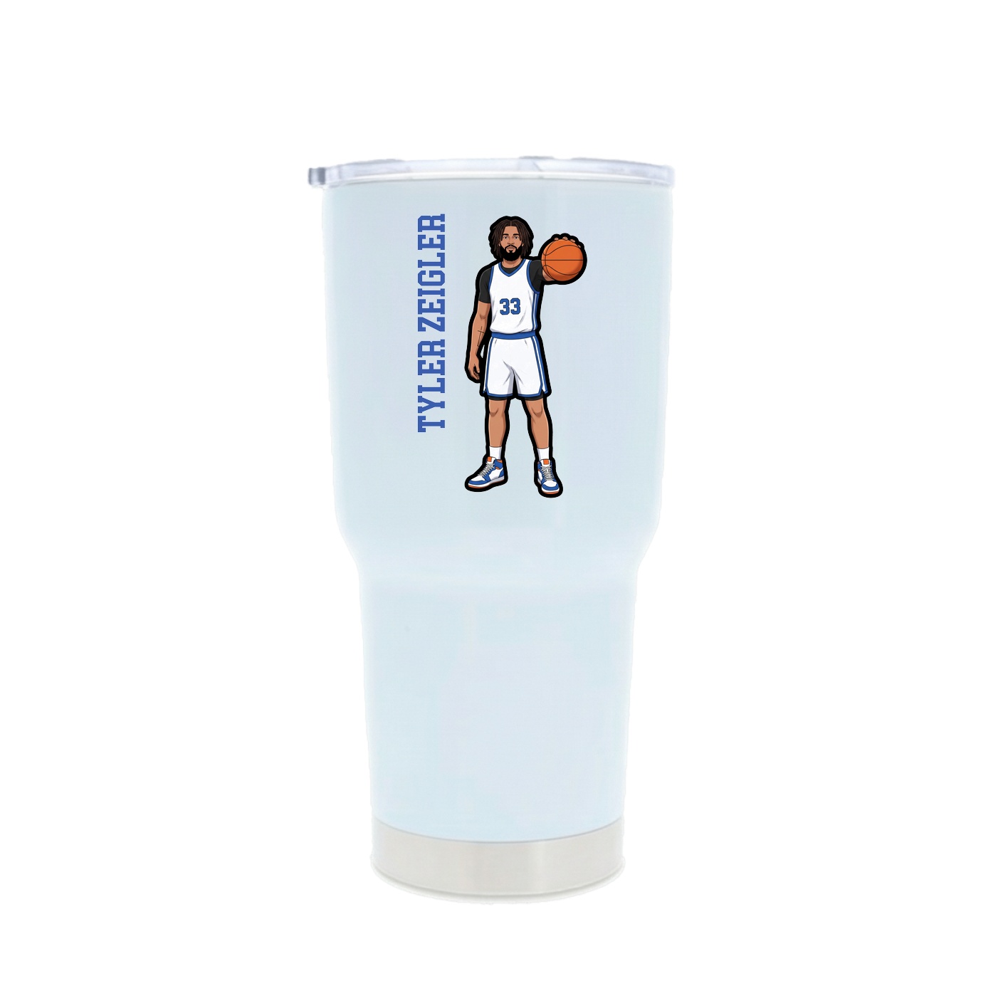 30oz Stainless Steel Tumbler — Name Vertical in White