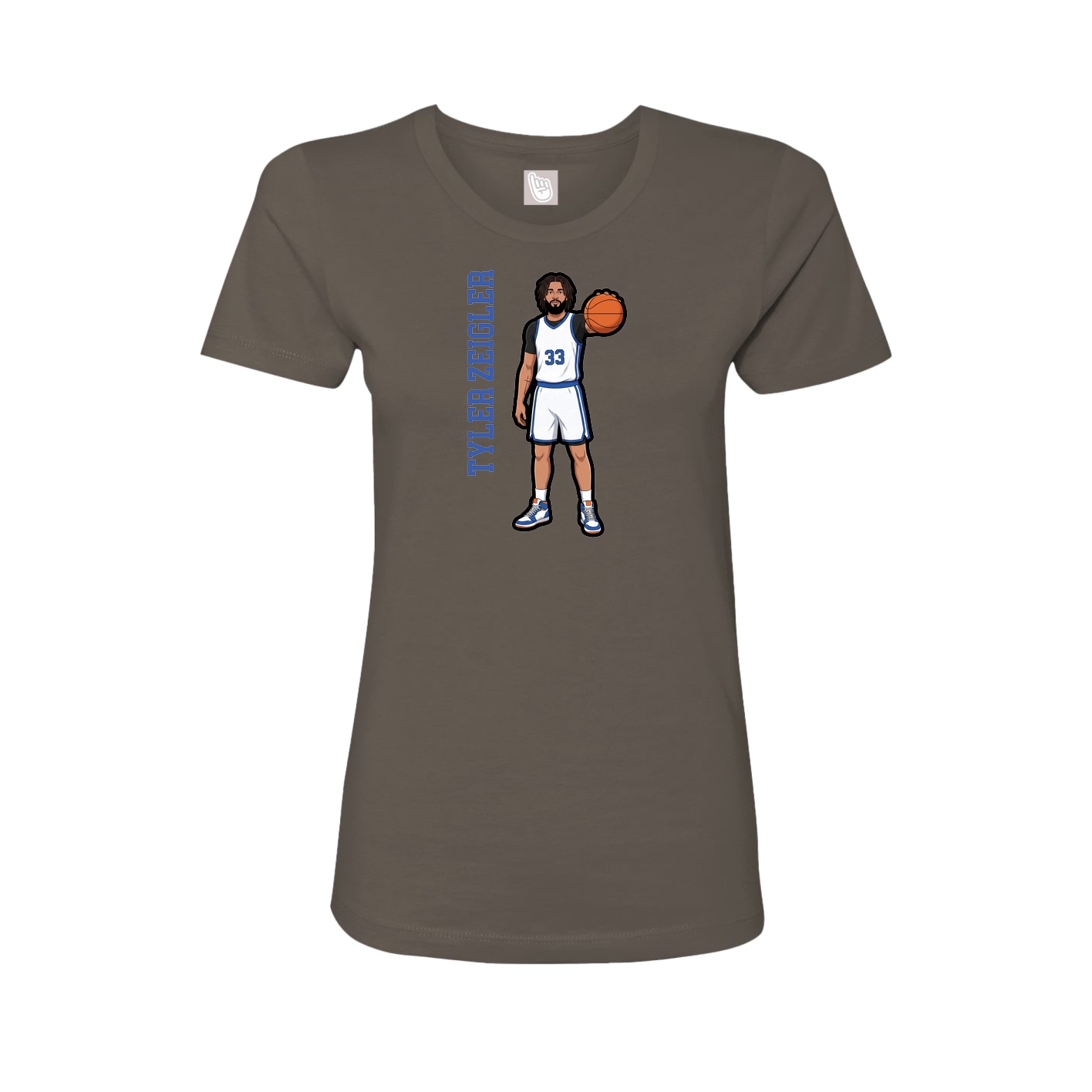 Fitted Women's Tee — Name Vertical in Grey