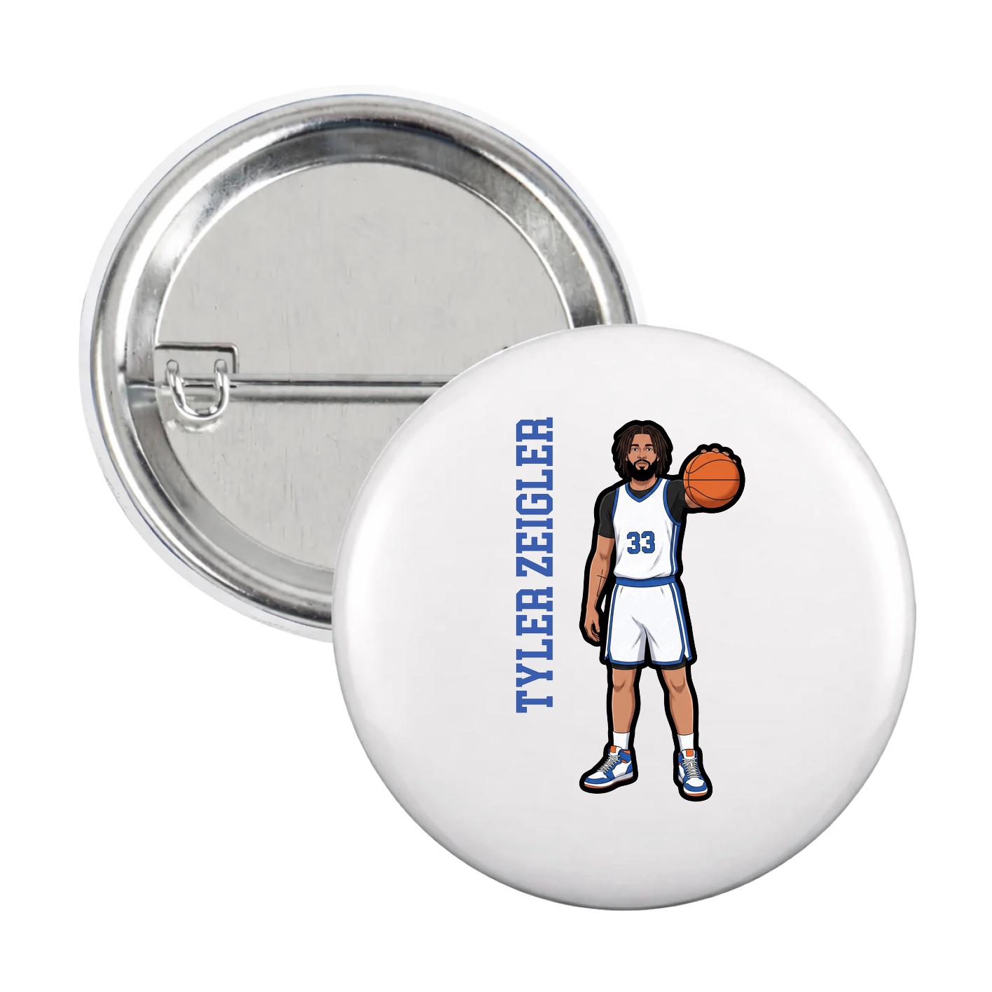 Game Day Button — Name Vertical in White