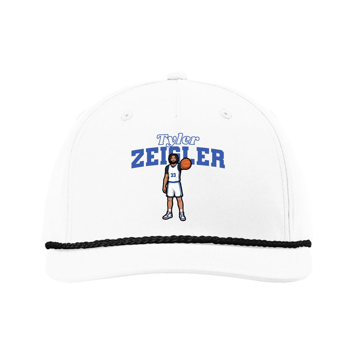Five-Panel Classic Rope Cap — Name Arch in White