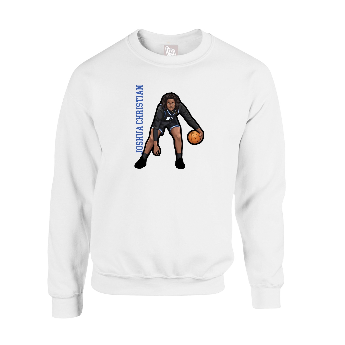Fleece Crew — Name Vertical in White