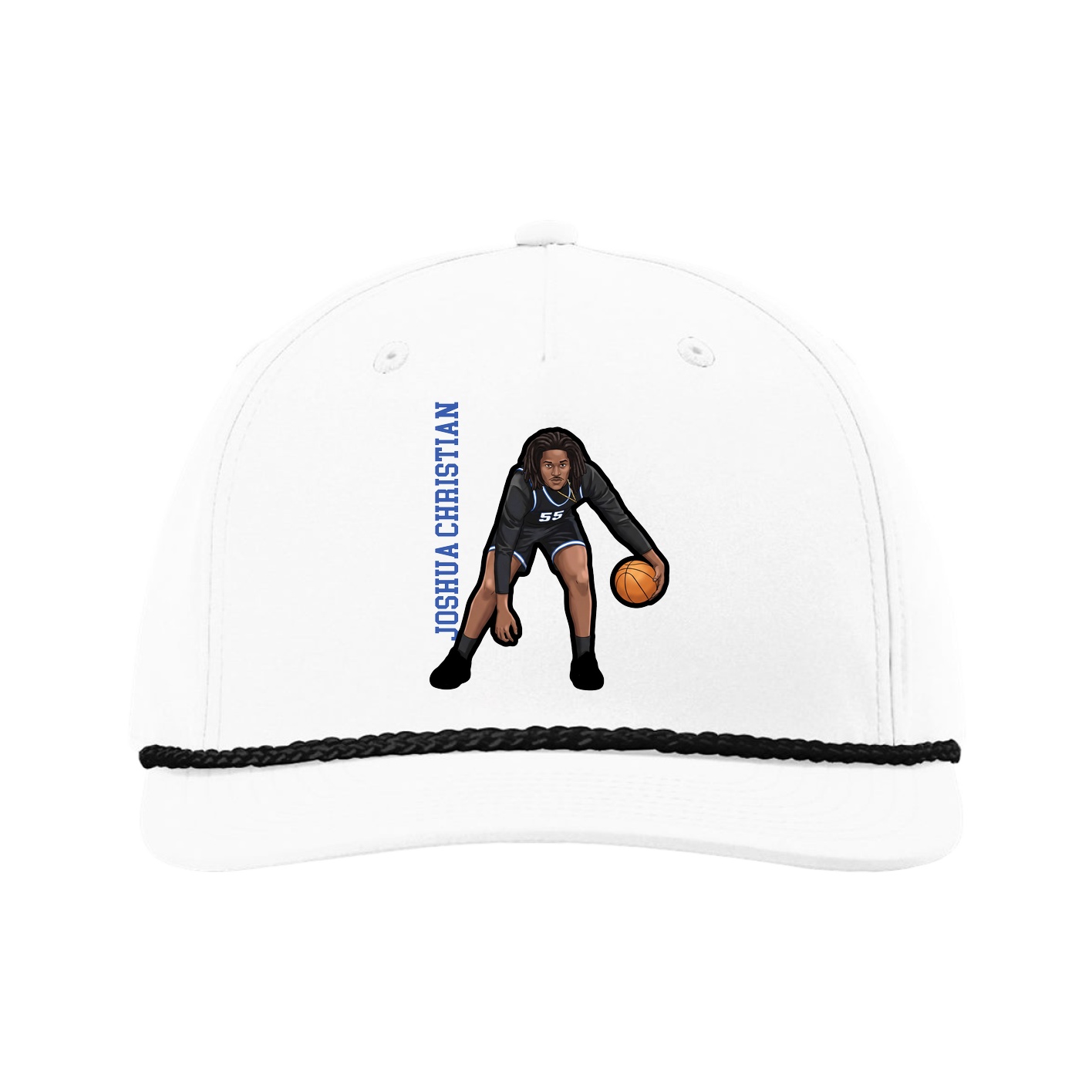 Five-Panel Classic Rope Cap — Name Vertical in White
