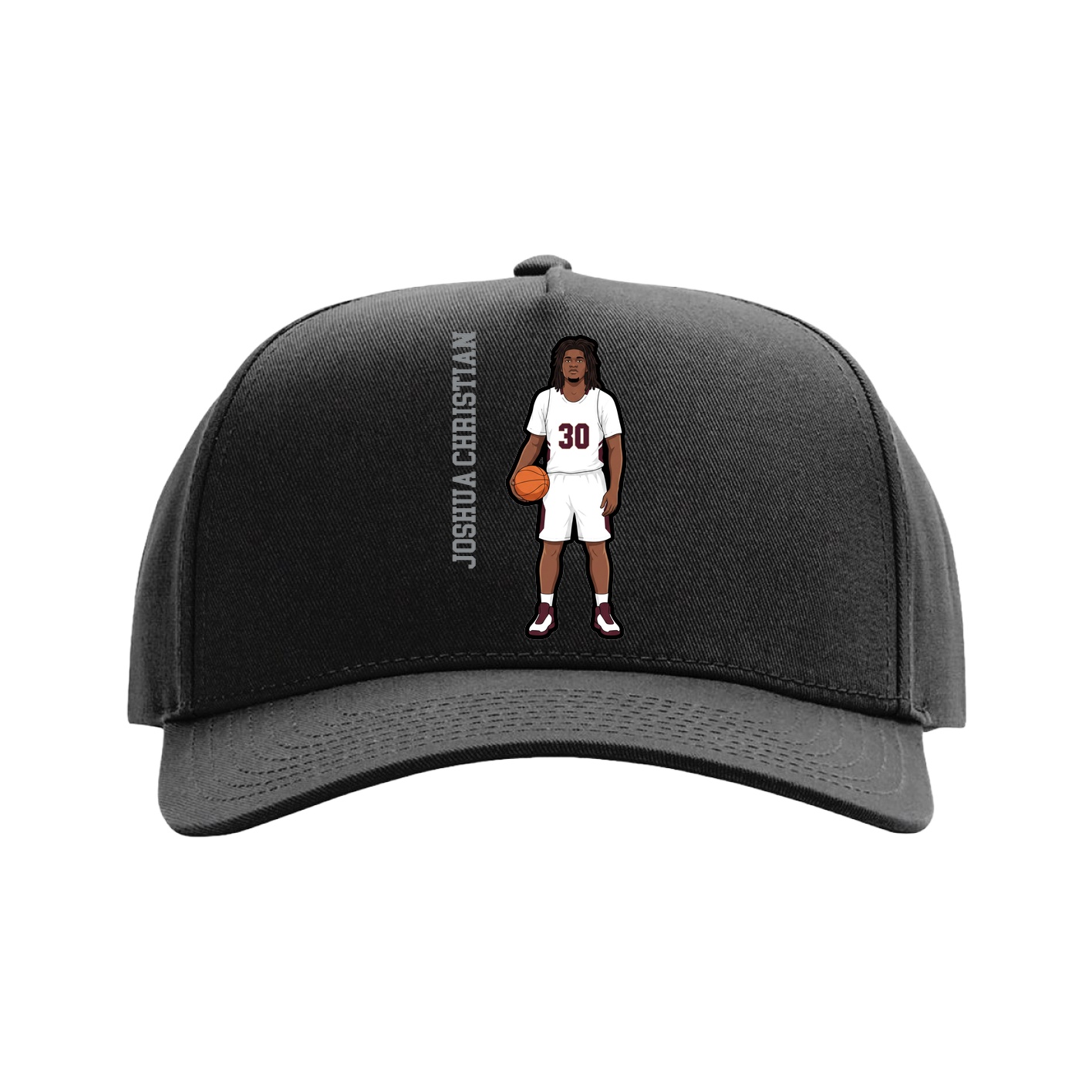 Full Fabric Five-Panel Champ Cap — Name Vertical in Black
