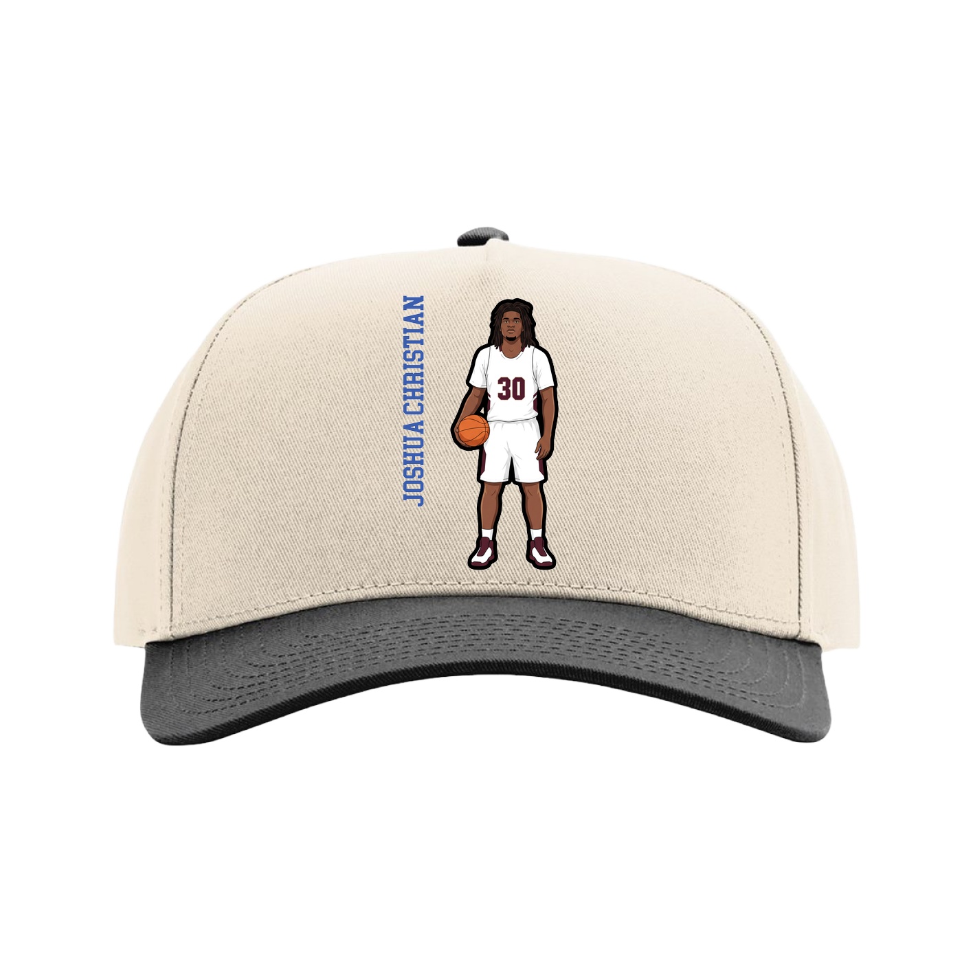 Full Fabric Five-Panel Champ Cap — Name Vertical in Cream/Black