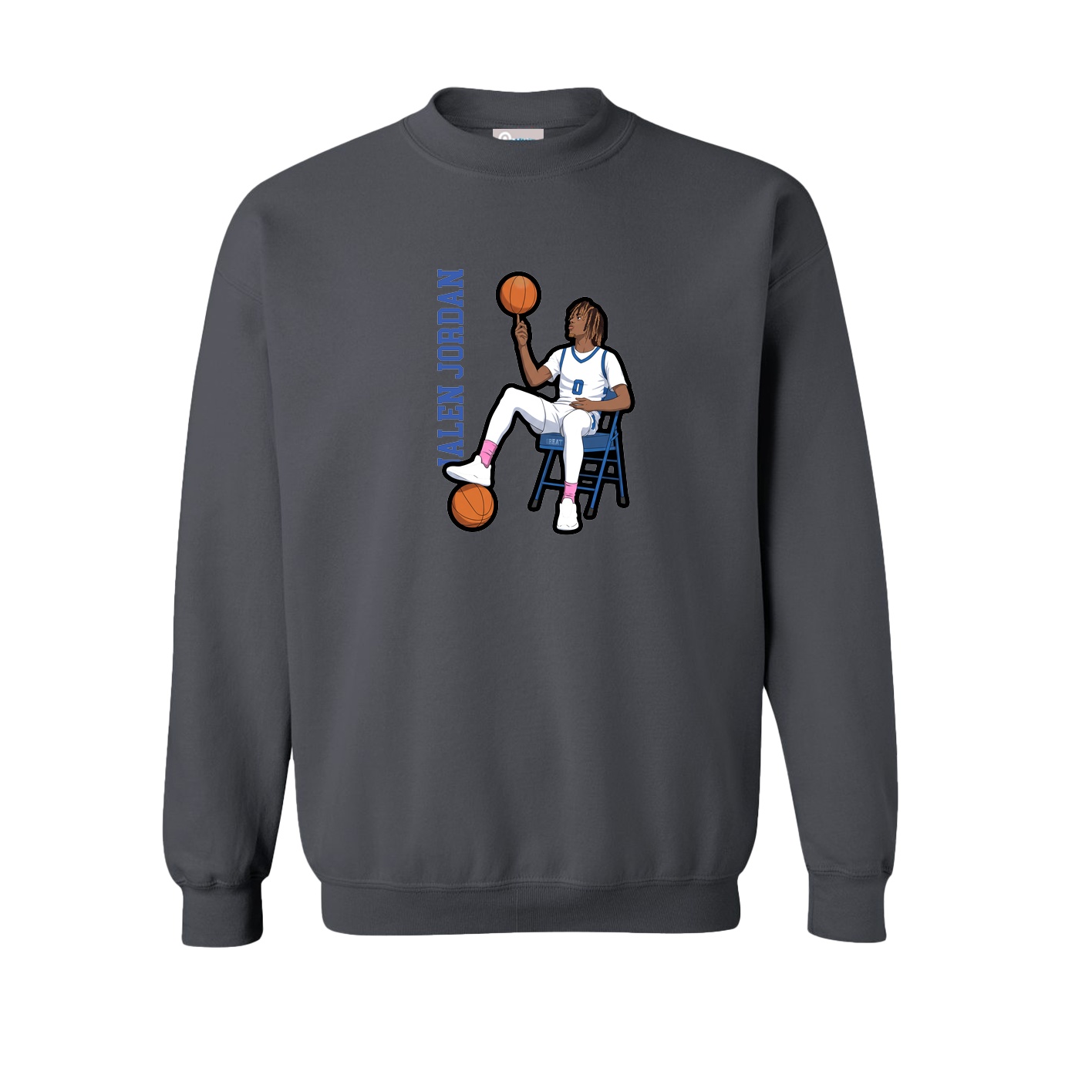 Fleece Crew — Name Vertical in Grey