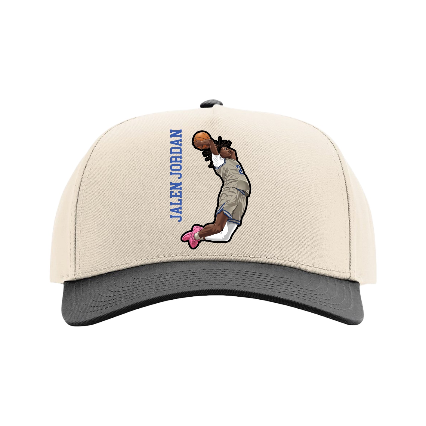 Full Fabric Five-Panel Champ Cap — Name Vertical in Cream/Black