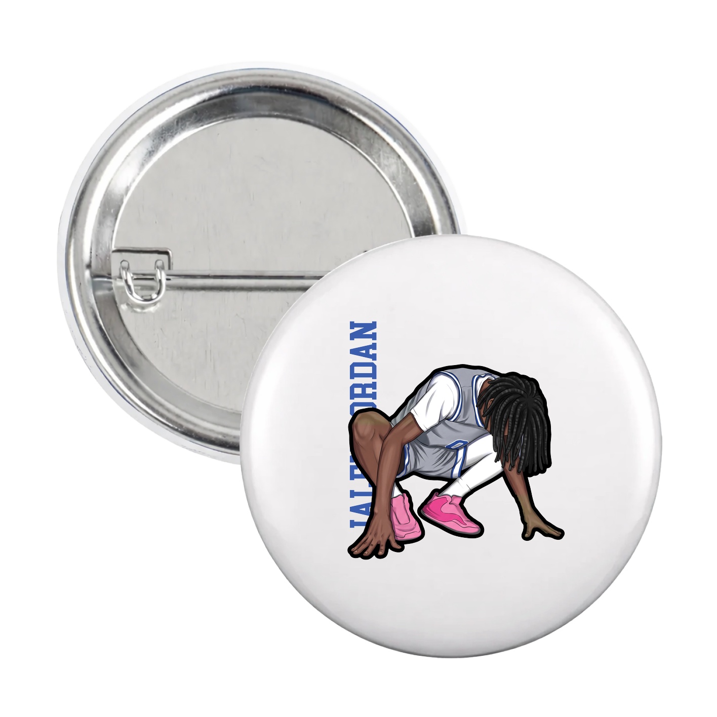 Game Day Button — Name Vertical in White