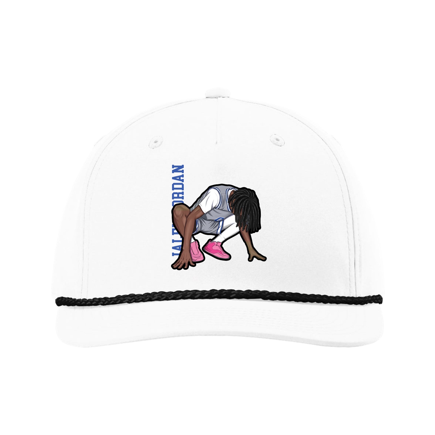 Five-Panel Classic Rope Cap — Name Vertical in White