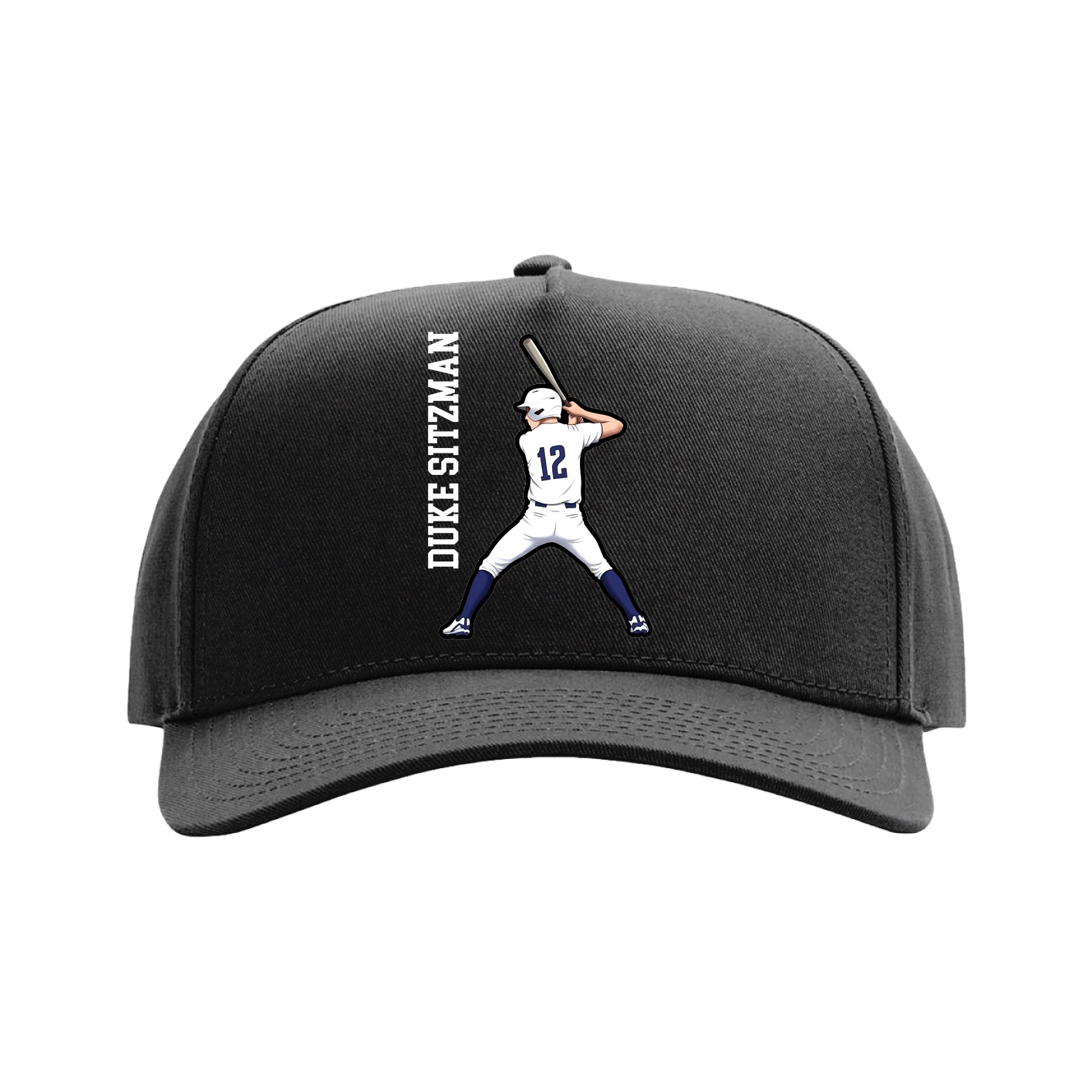 Full Fabric Five-Panel Champ Cap — Name Vertical in Black