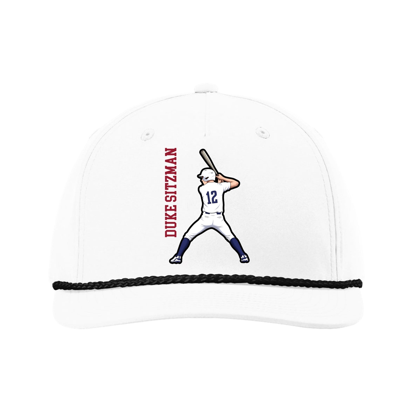 Five-Panel Classic Rope Cap — Name Vertical in White