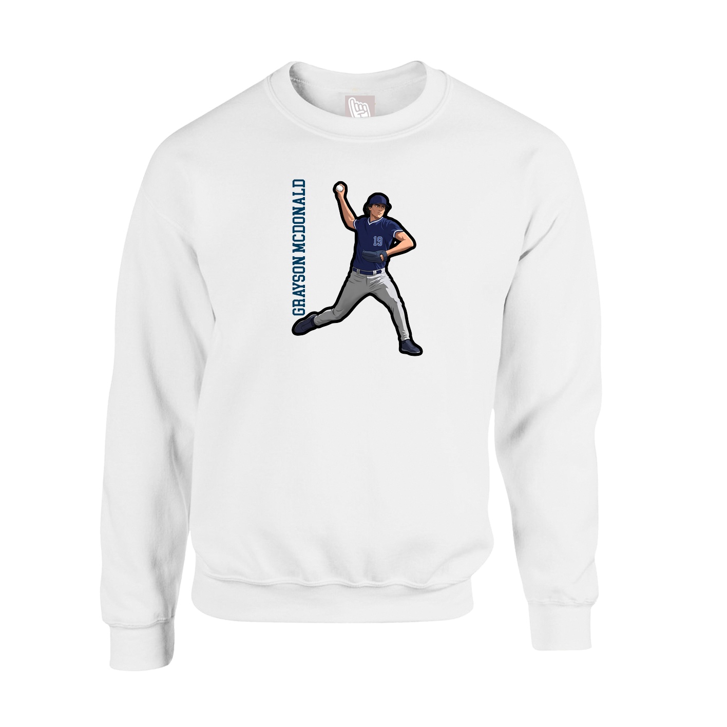 Fleece Crew — Name Vertical in White
