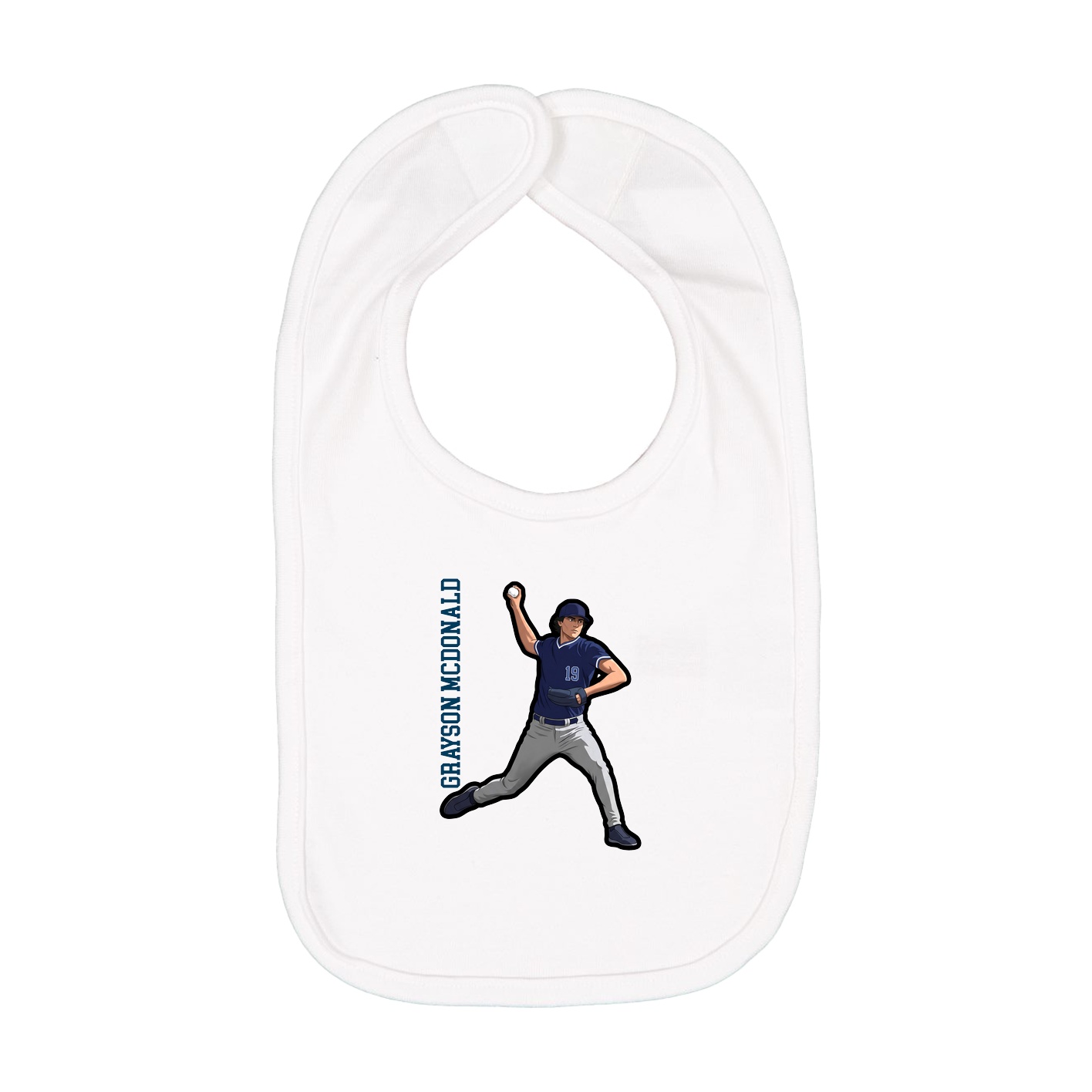 Infant Bib — Name Vertical in White