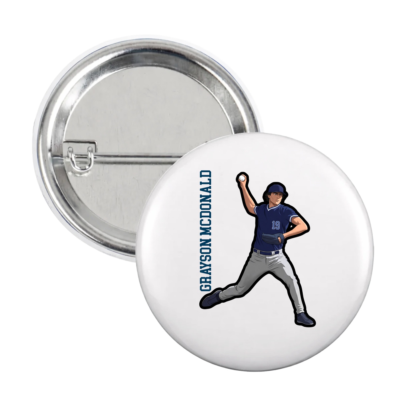 Game Day Button — Name Vertical in White