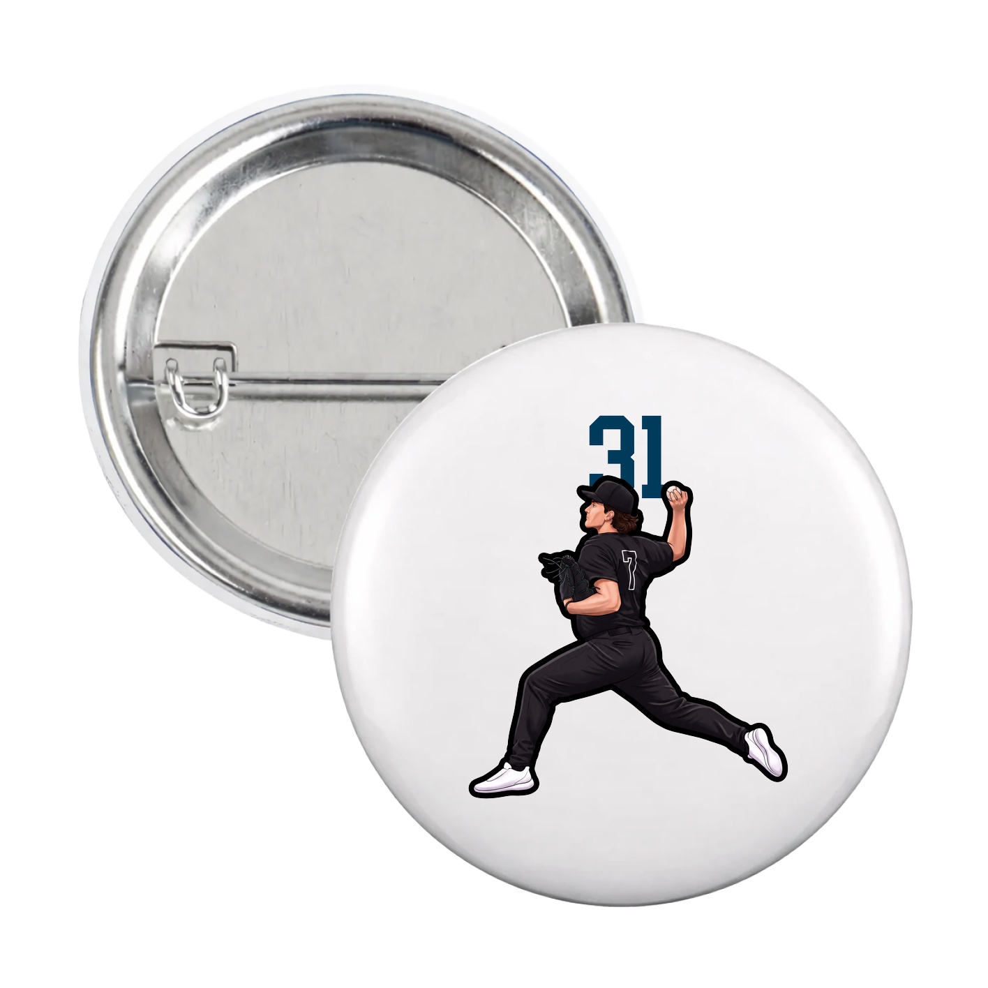 Game Day Button — Number Top in White