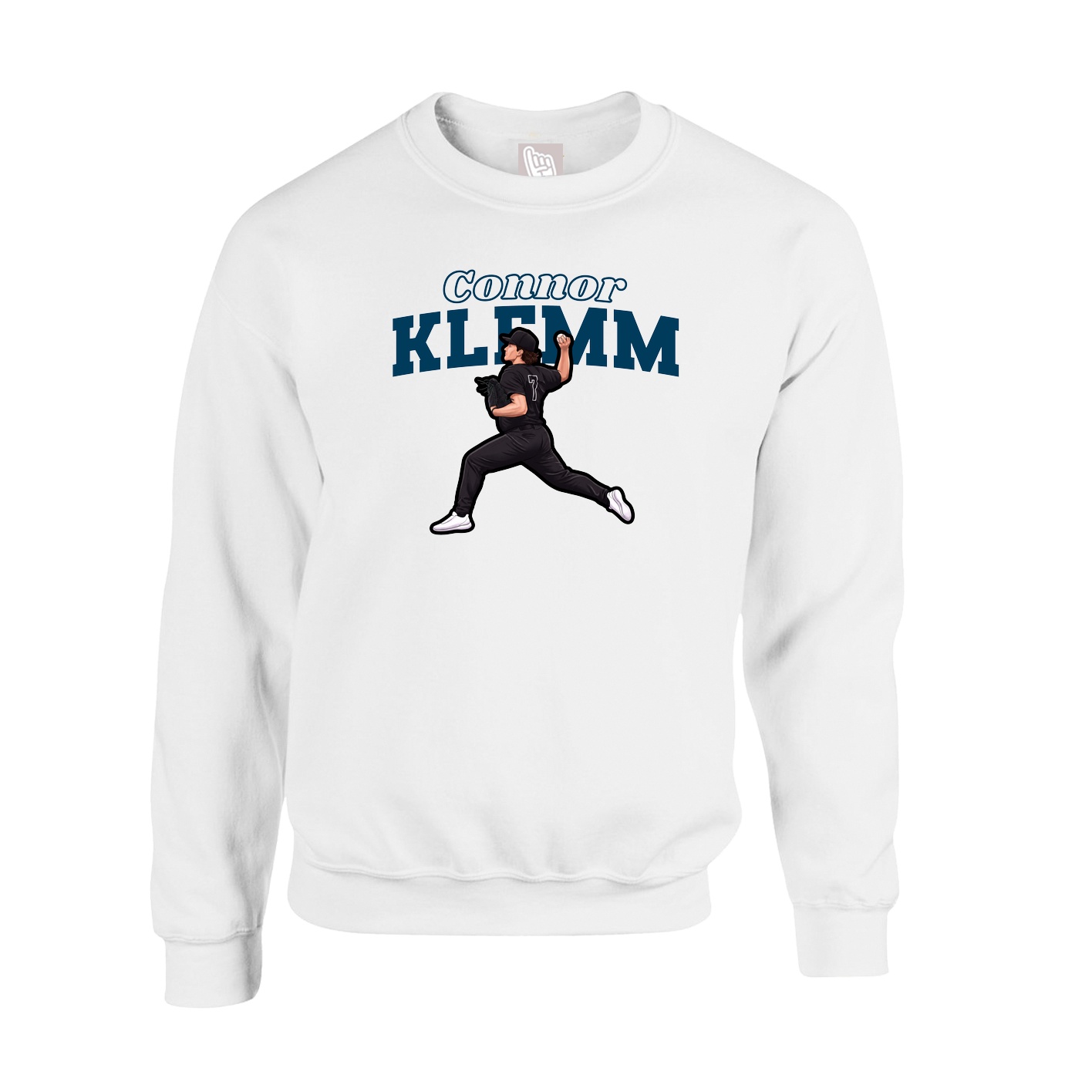 Fleece Crew — Name Arch in White