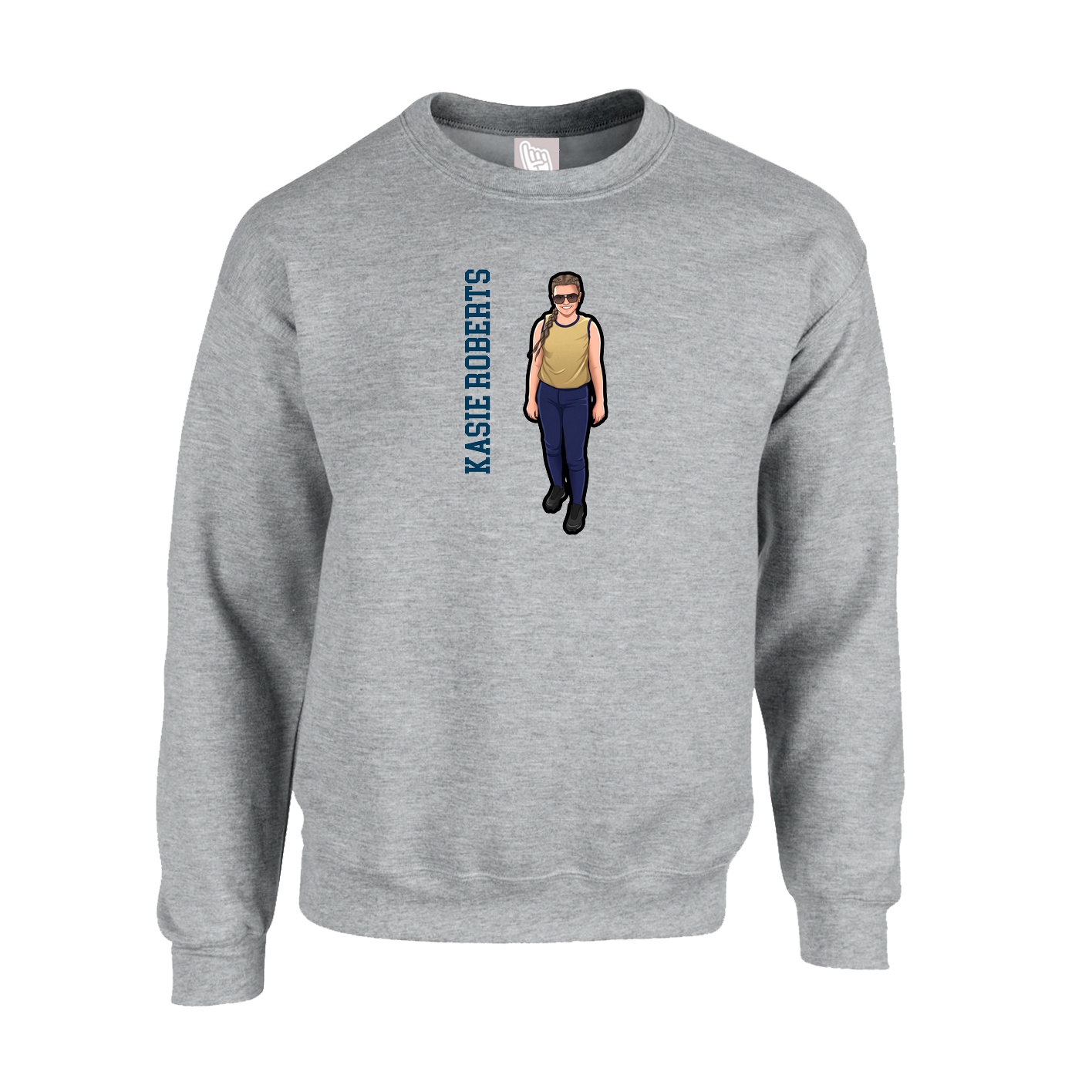 Fleece Crew — Name Vertical in Grey