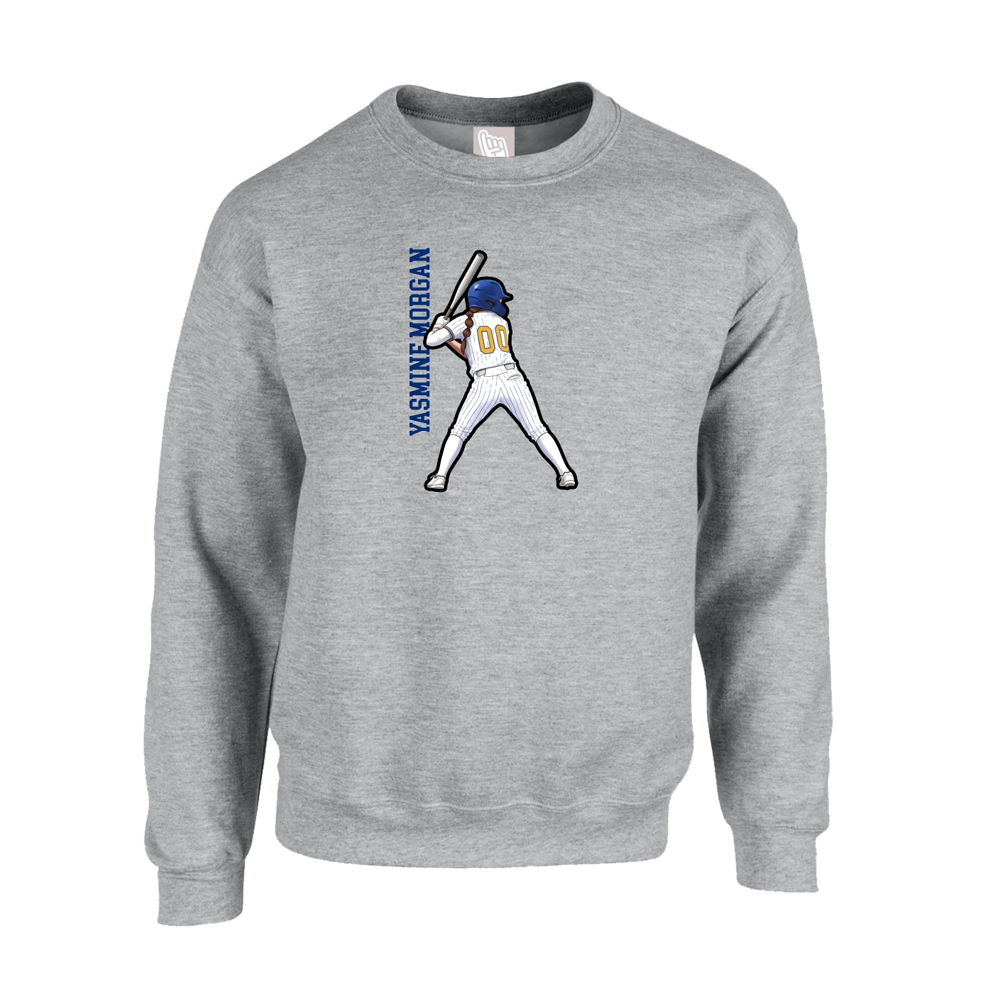 Fleece Crew — Name Vertical in Grey