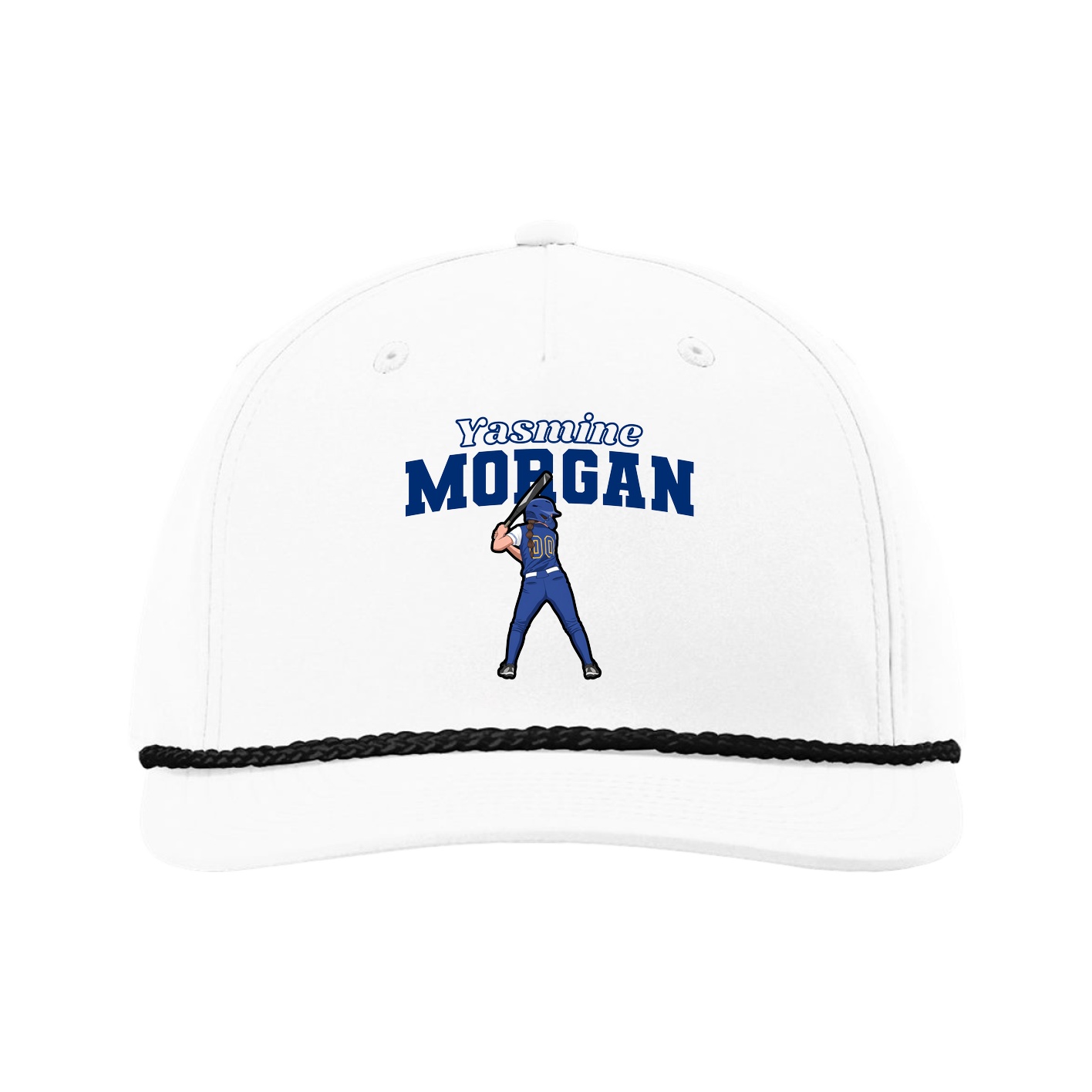 Five-Panel Classic Rope Cap — Name Arch in White