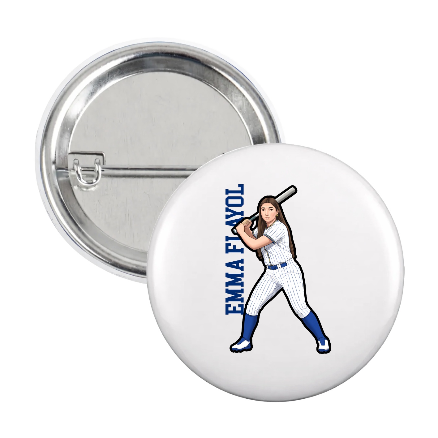 Game Day Button — Name Vertical in White