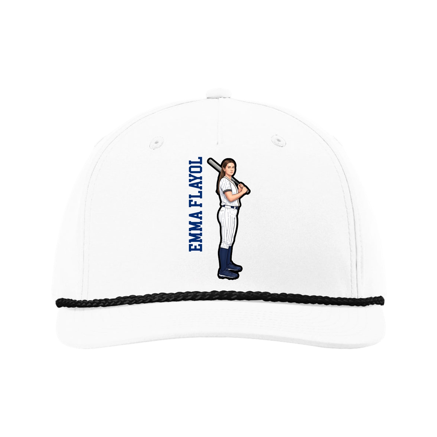 Five-Panel Classic Rope Cap — Name Vertical in White