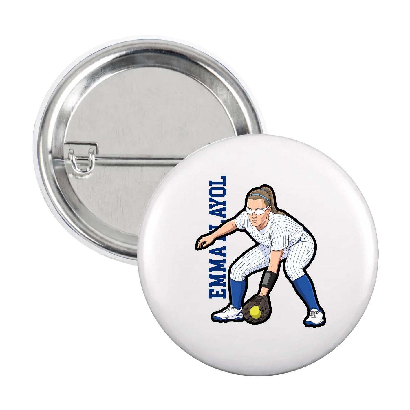 Game Day Button — Name Vertical in White