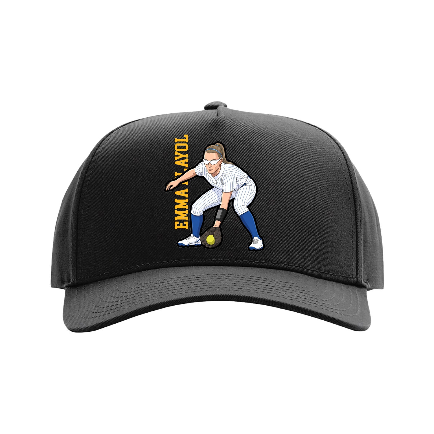 Full Fabric Five-Panel Champ Cap — Name Vertical in Black