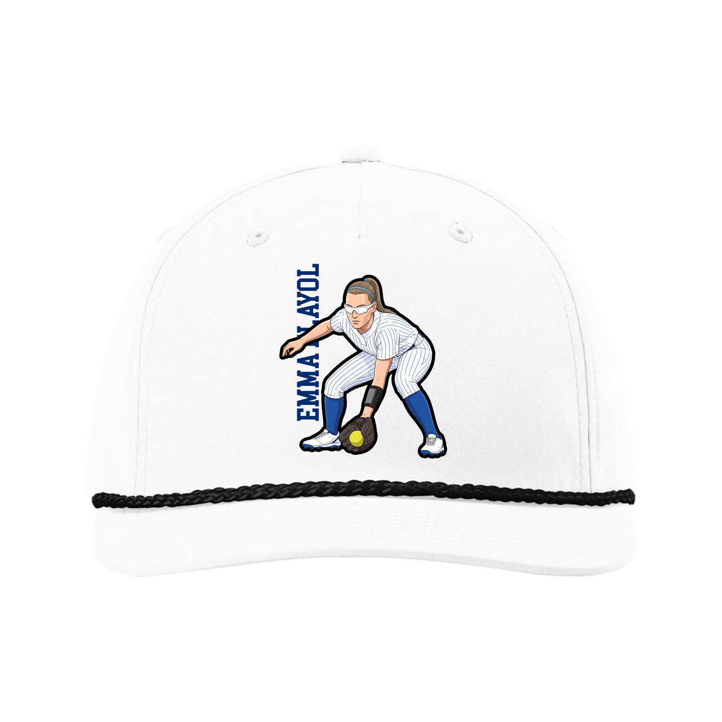 Five-Panel Classic Rope Cap — Name Vertical in White