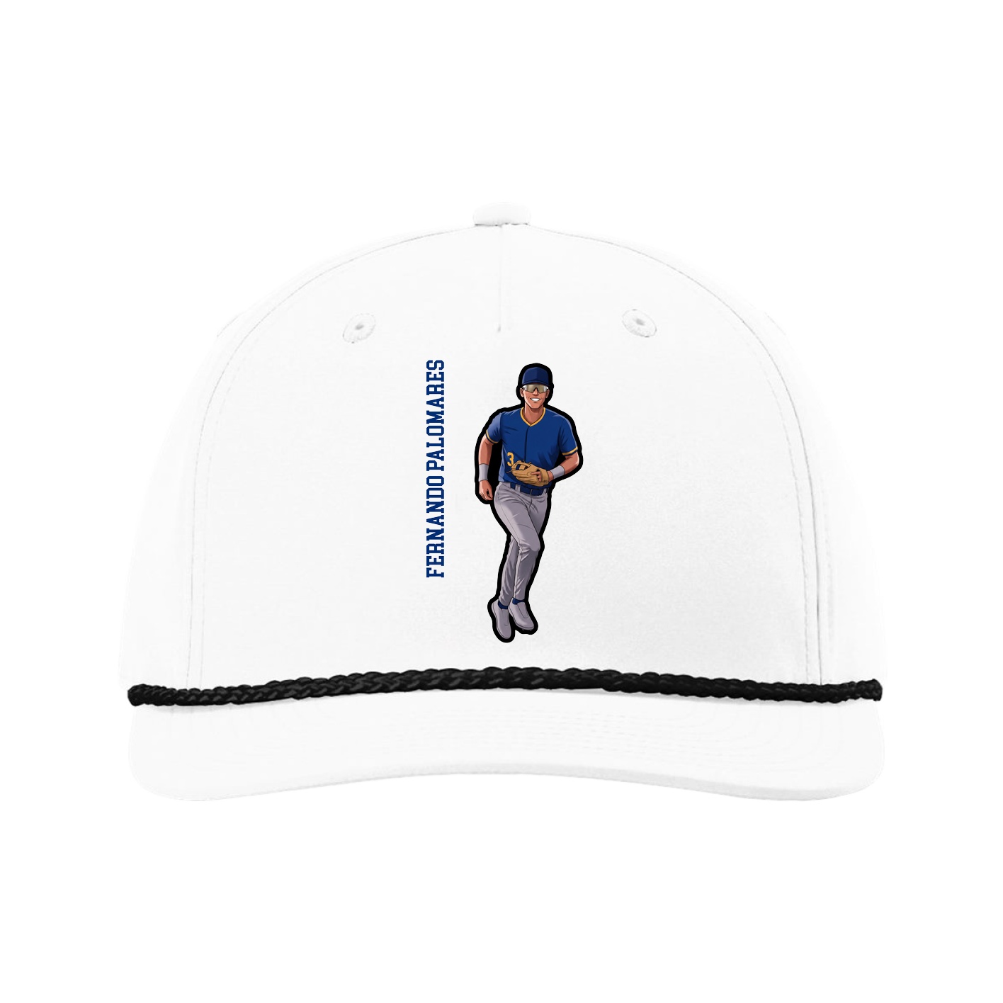 Five-Panel Classic Rope Cap — Name Vertical in White