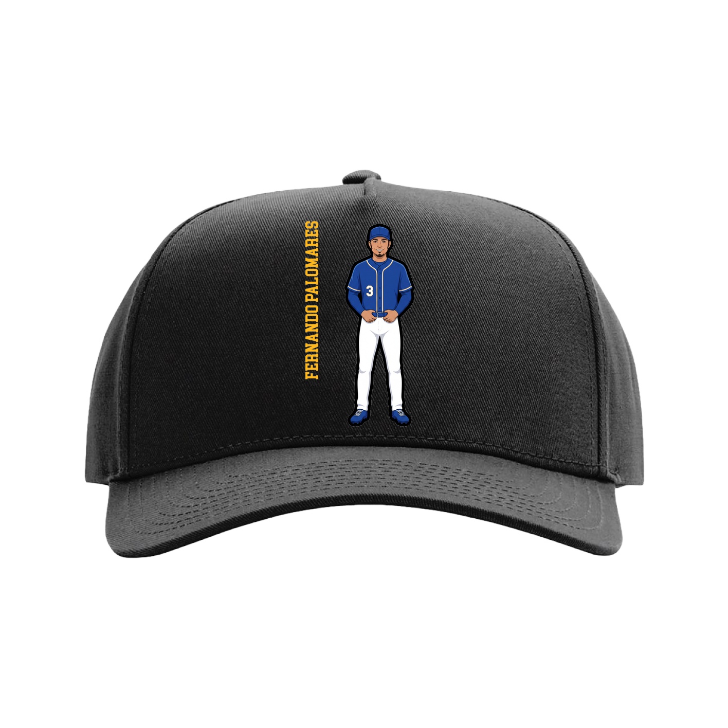 Full Fabric Five-Panel Champ Cap — Name Vertical in Black