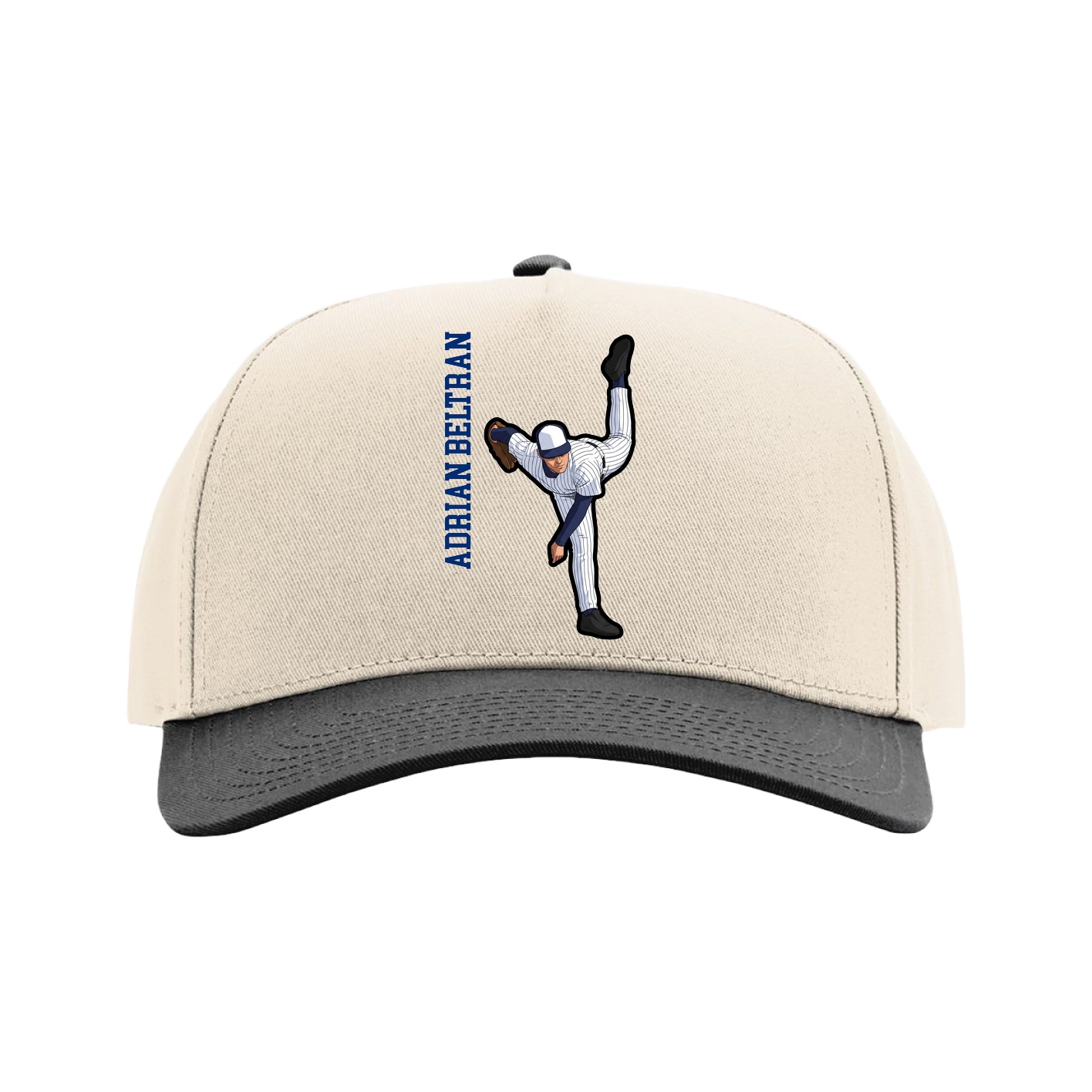 Full Fabric Five-Panel Champ Cap — Name Vertical in Cream/Black