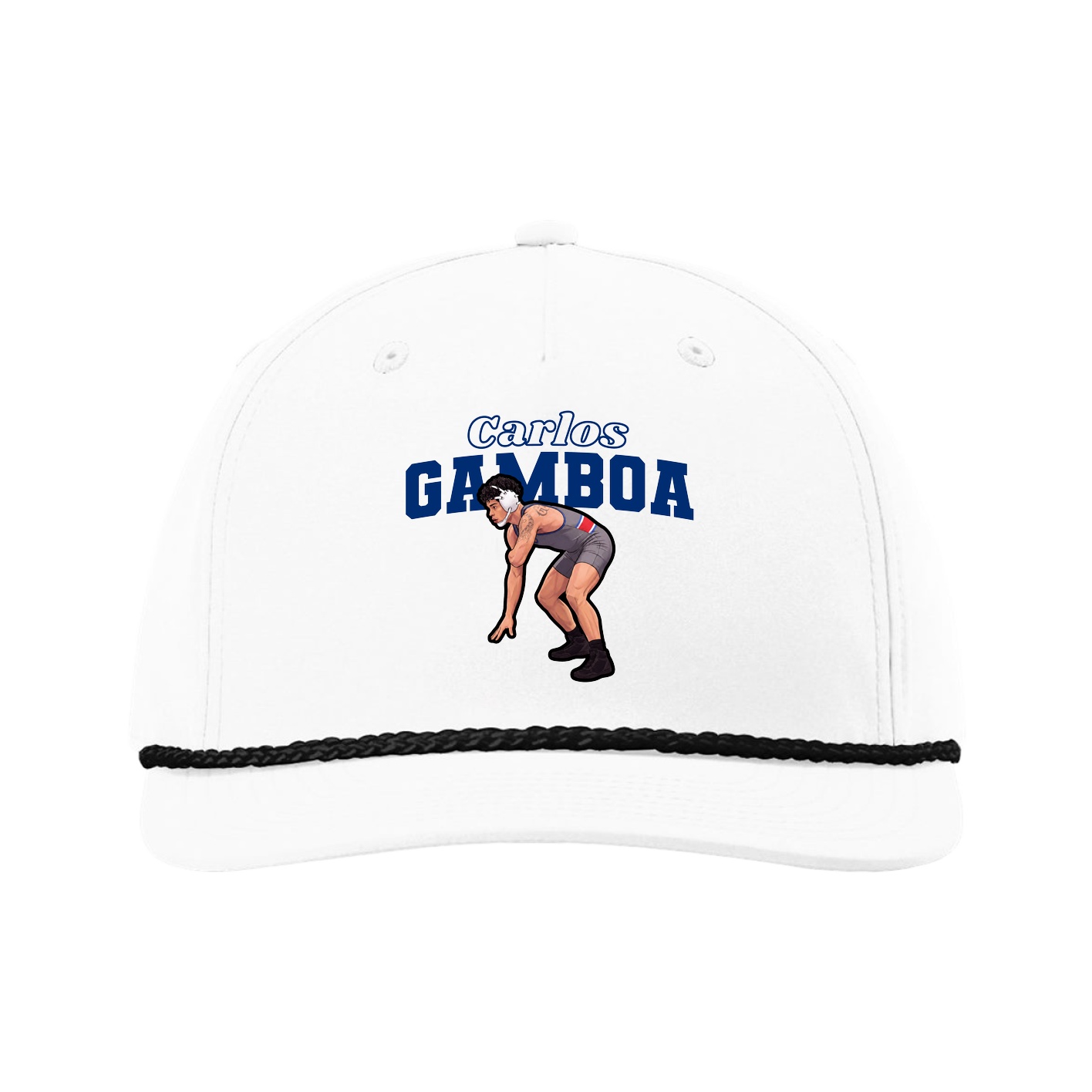 Five-Panel Classic Rope Cap — Name Arch in White