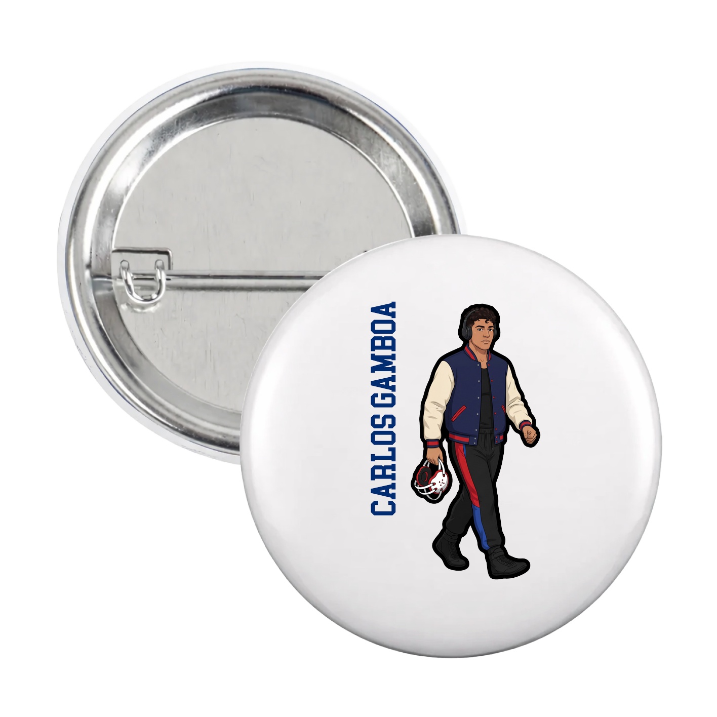 Game Day Button — Name Vertical in White