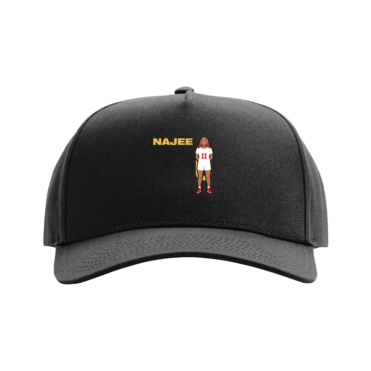 Full Fabric Five-Panel Champ Cap — Player Name in Black