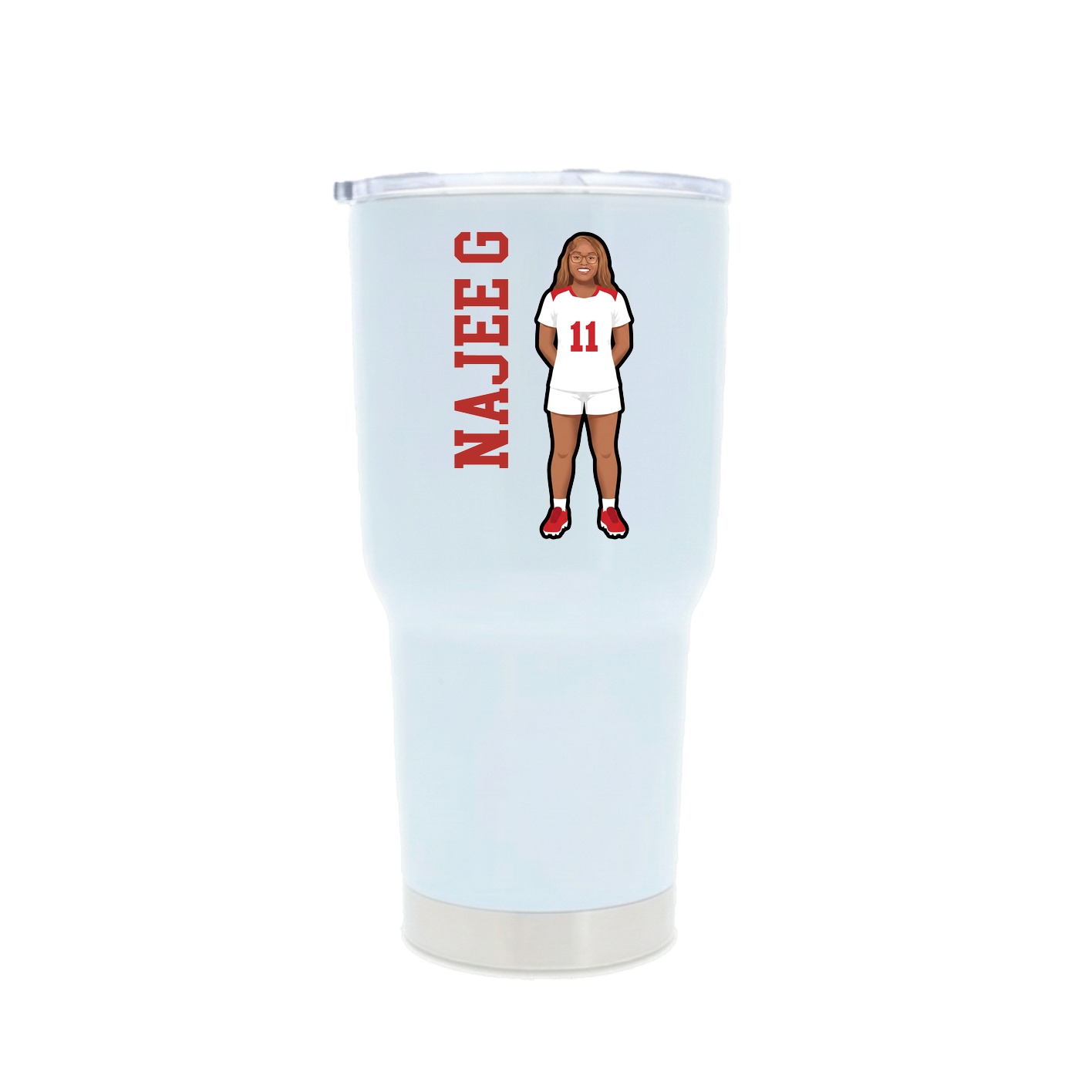 30oz Stainless Steel Tumbler — Name Vertical in White