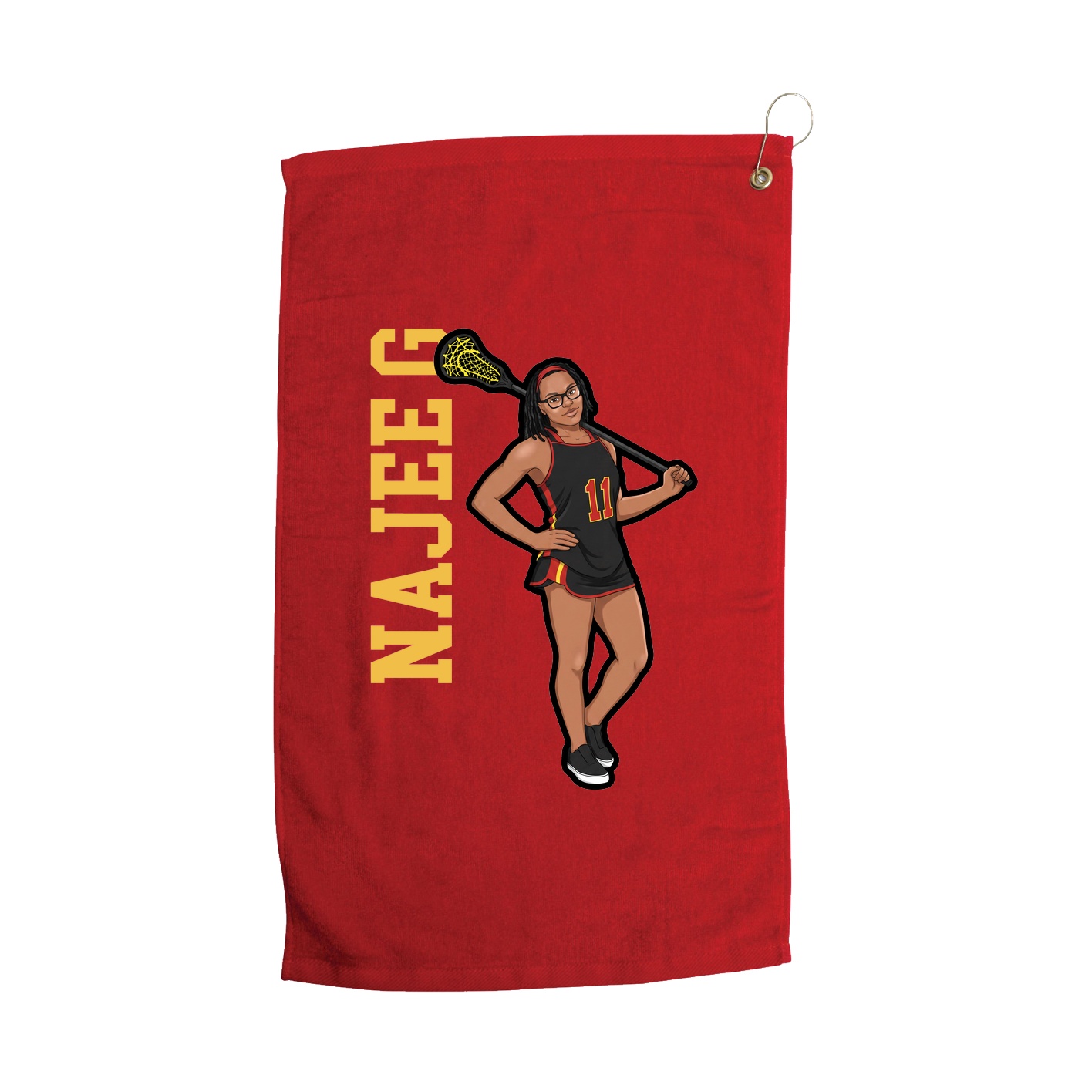 Golf Towel — Name Vertical in Red