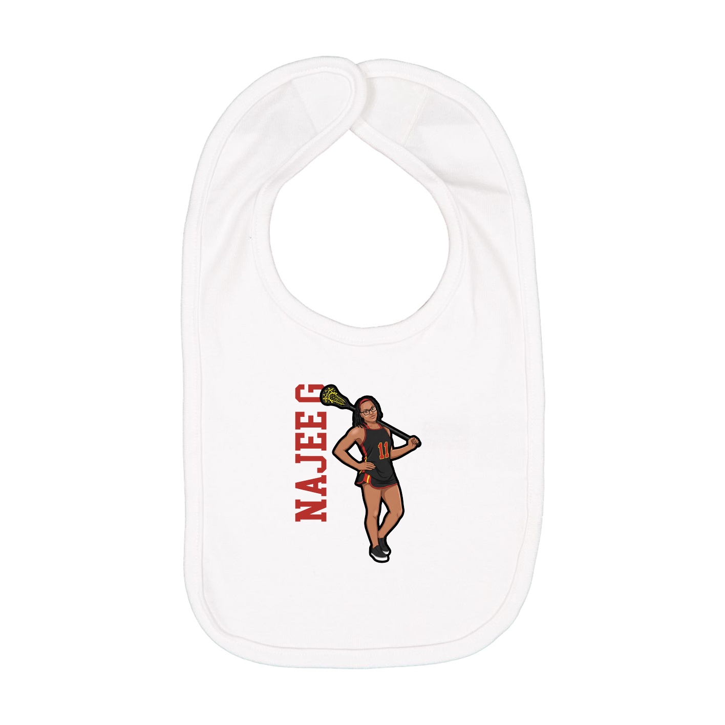 Infant Bib — Name Vertical in White