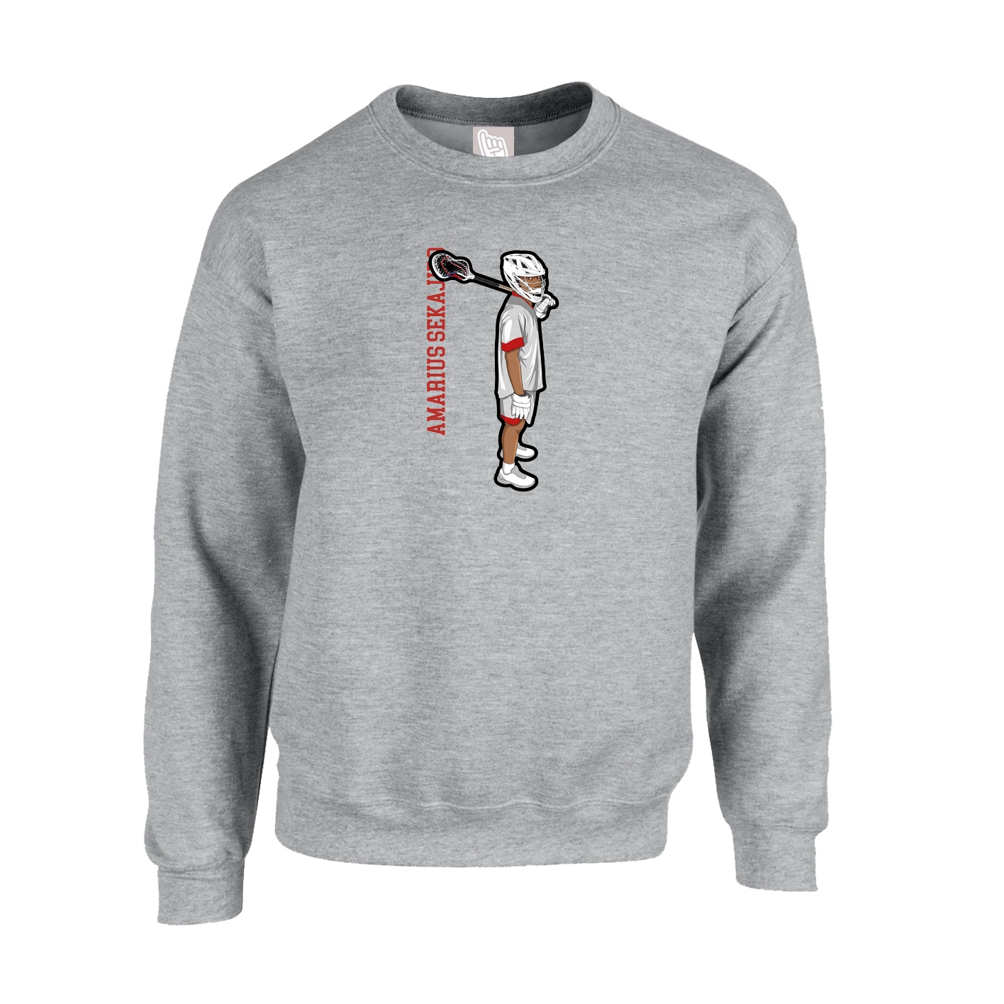 Fleece Crew — Name Vertical in Grey