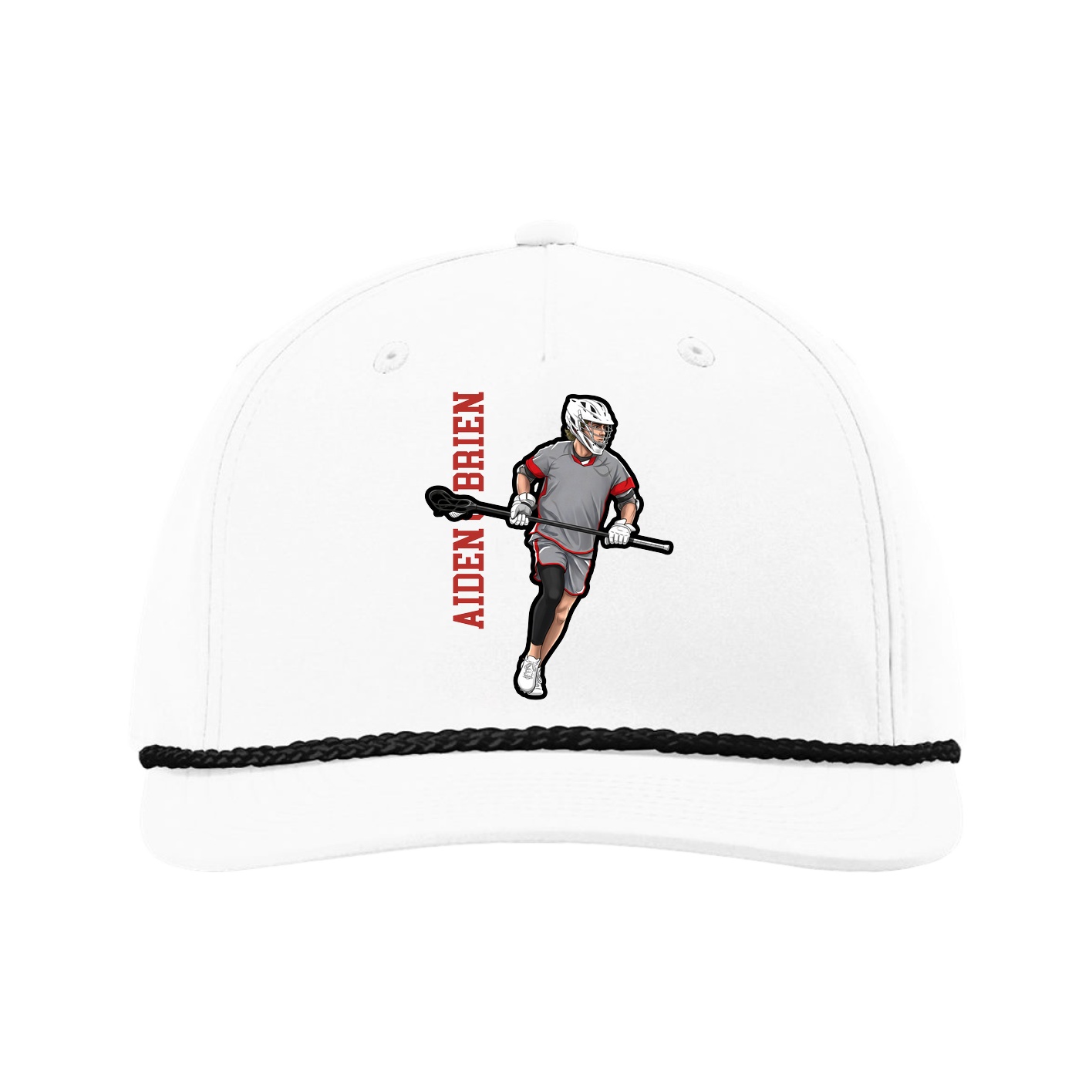 Five-Panel Classic Rope Cap — Name Vertical in White